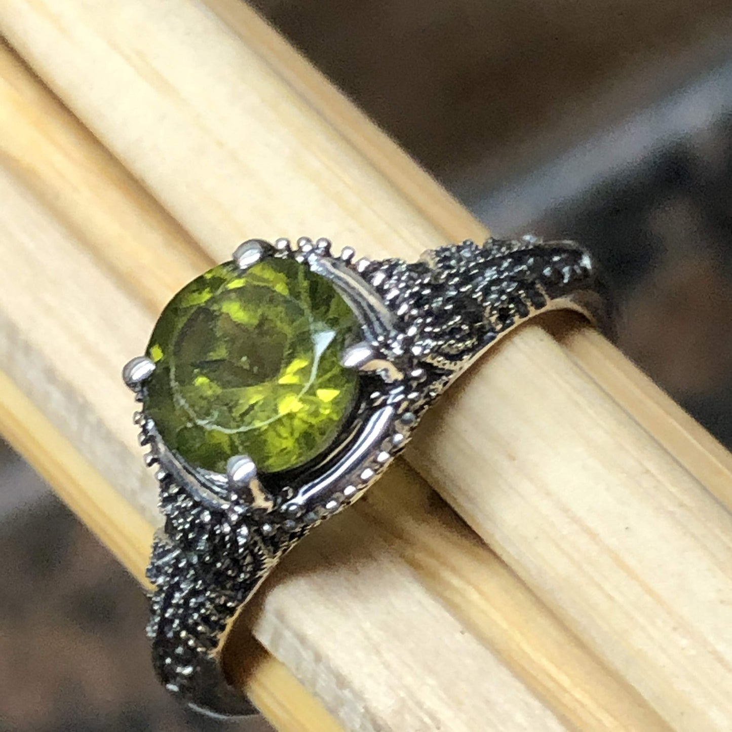Natural 1.25ct Green Peridot 925 Solid Sterling Silver Engagement Ring Size 5, 6, 7, 8, 9 - Natural Rocks by Kala