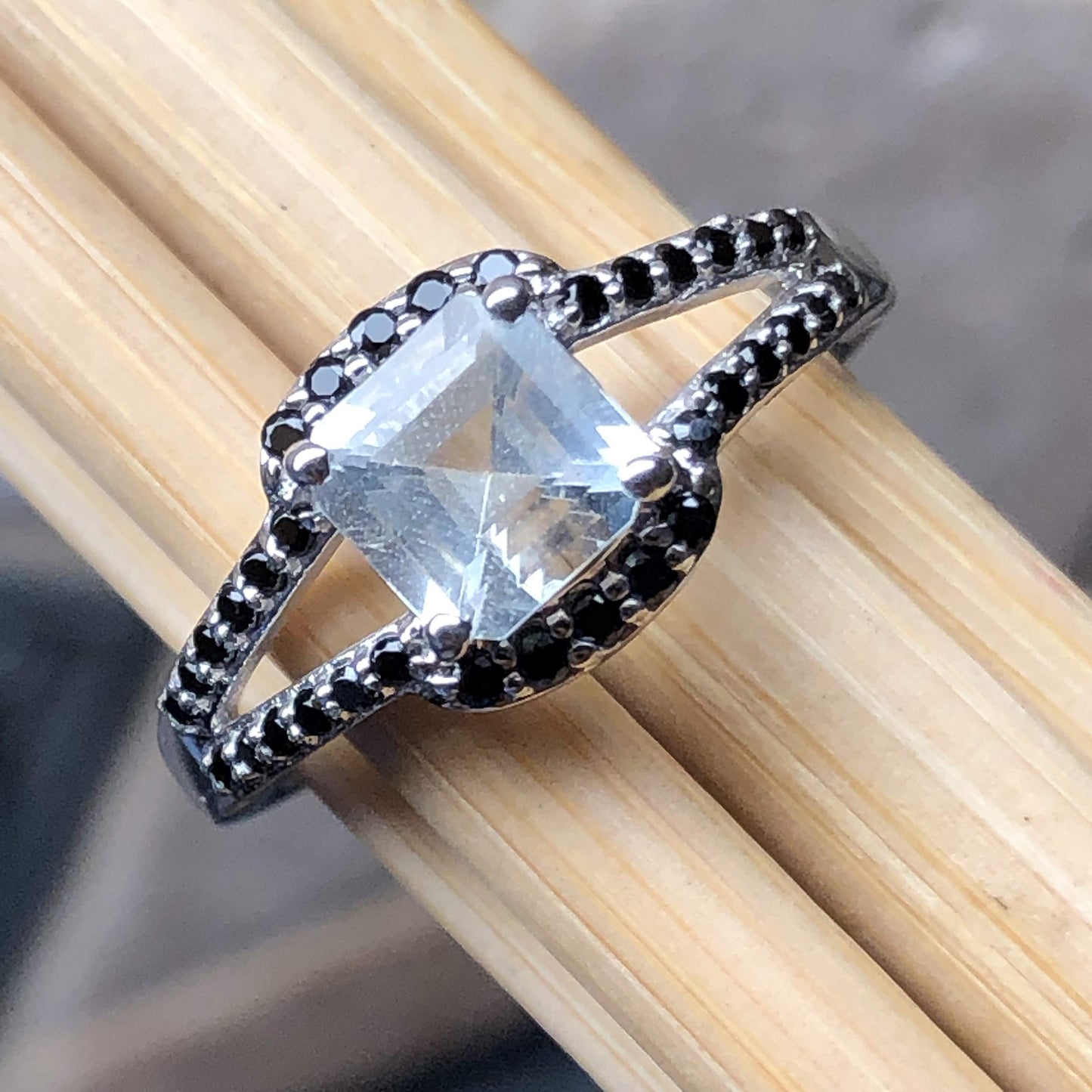 Natural 1ct Blue Aquamarine, Spinel 925 Solid Sterling Silver Engagement Ring Size 6, 7, 8, 9 - Natural Rocks by Kala