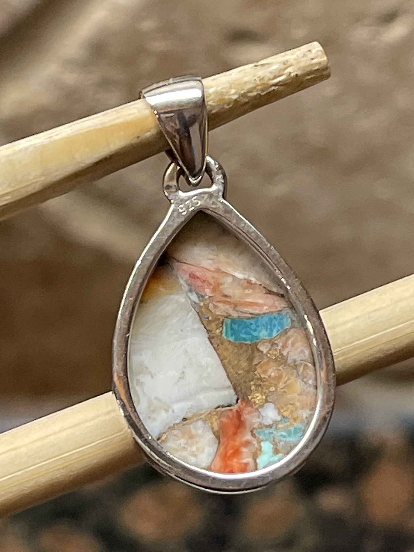 Gorgeous Spiny Oyster Arizona Turquoise 925 Solid Sterling Silver Pendant 35mm - Natural Rocks by Kala