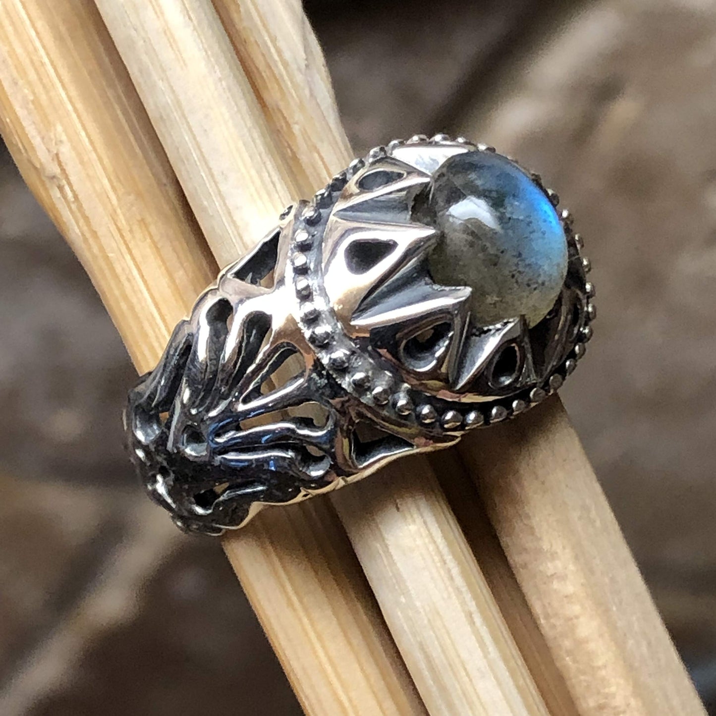 Natural Blue Labradorite 925 Solid Sterling Silver Men's Ring Size 8, 9, 10, 11, 12, 13 - Natural Rocks by Kala