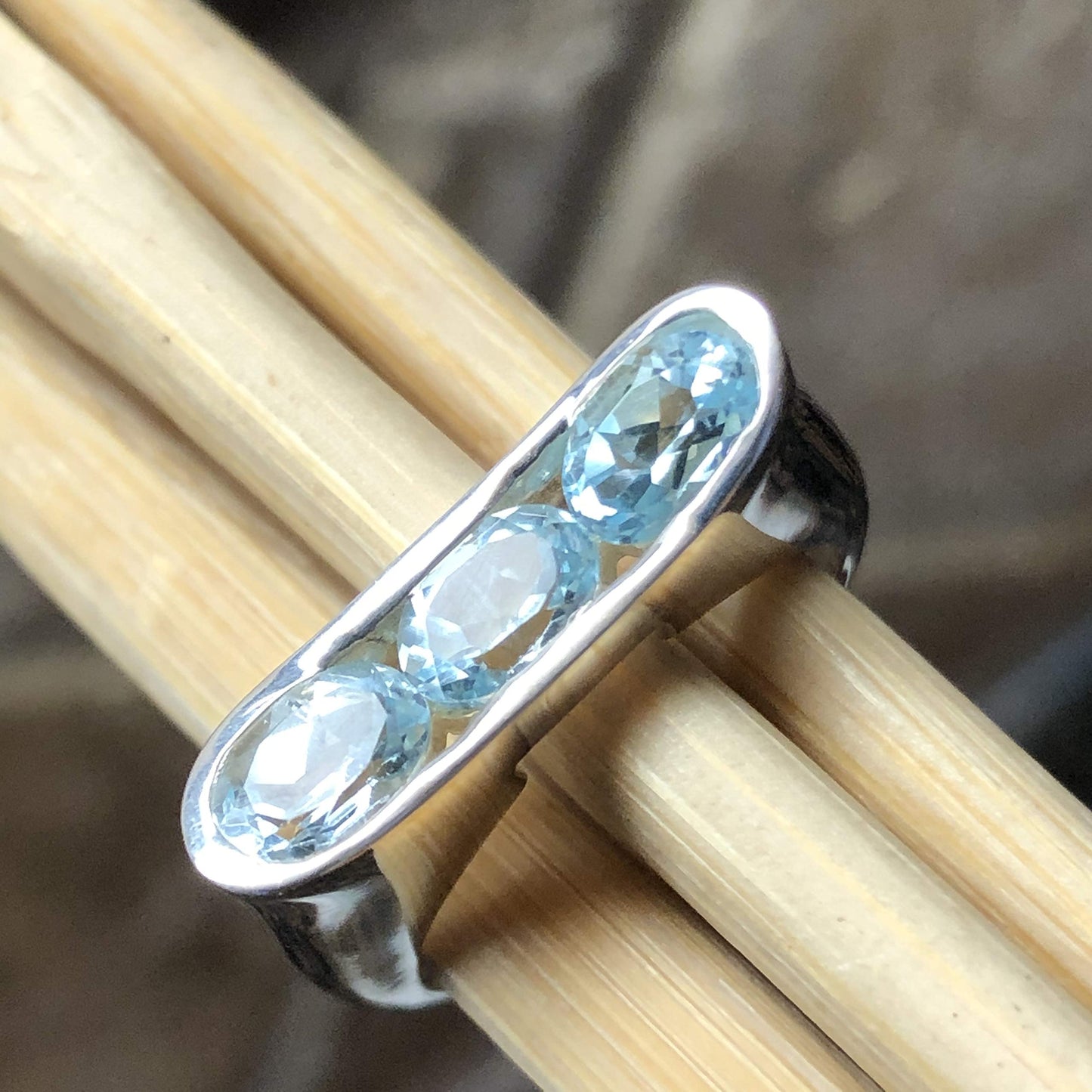 Natural 2ct Blue Topaz 925 Solid Sterling Silver Ring Size 6, 7, 8, 9 - Natural Rocks by Kala