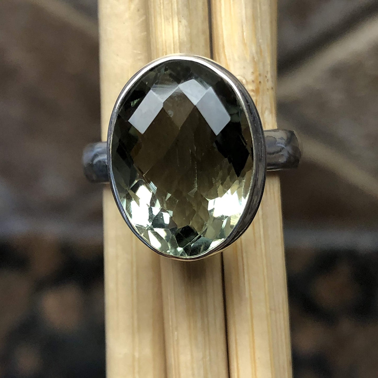 Natural 4ct Green Amethyst 925 Solid Sterling Silver Ring Size 6, 8 - Natural Rocks by Kala