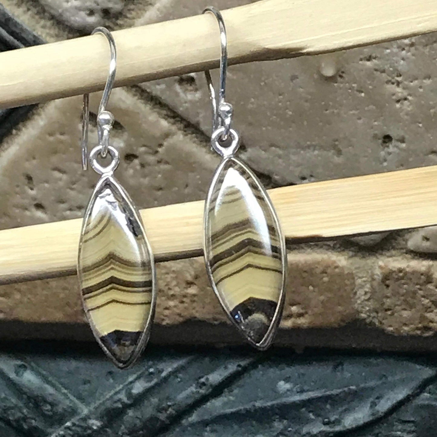 Natural Schalenblende 925 Solid Sterling Silver Earrings 35mm - Natural Rocks by Kala