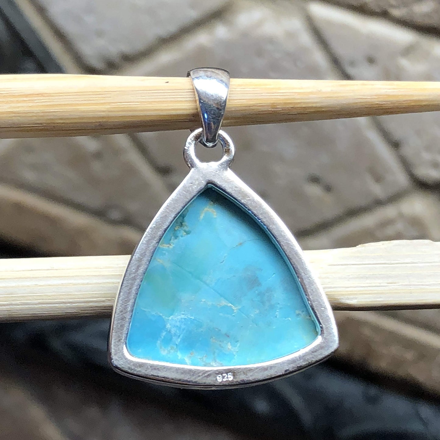 Blue Mohave Turquoise 925 Solid Sterling Silver Pendant 30mm - Natural Rocks by Kala