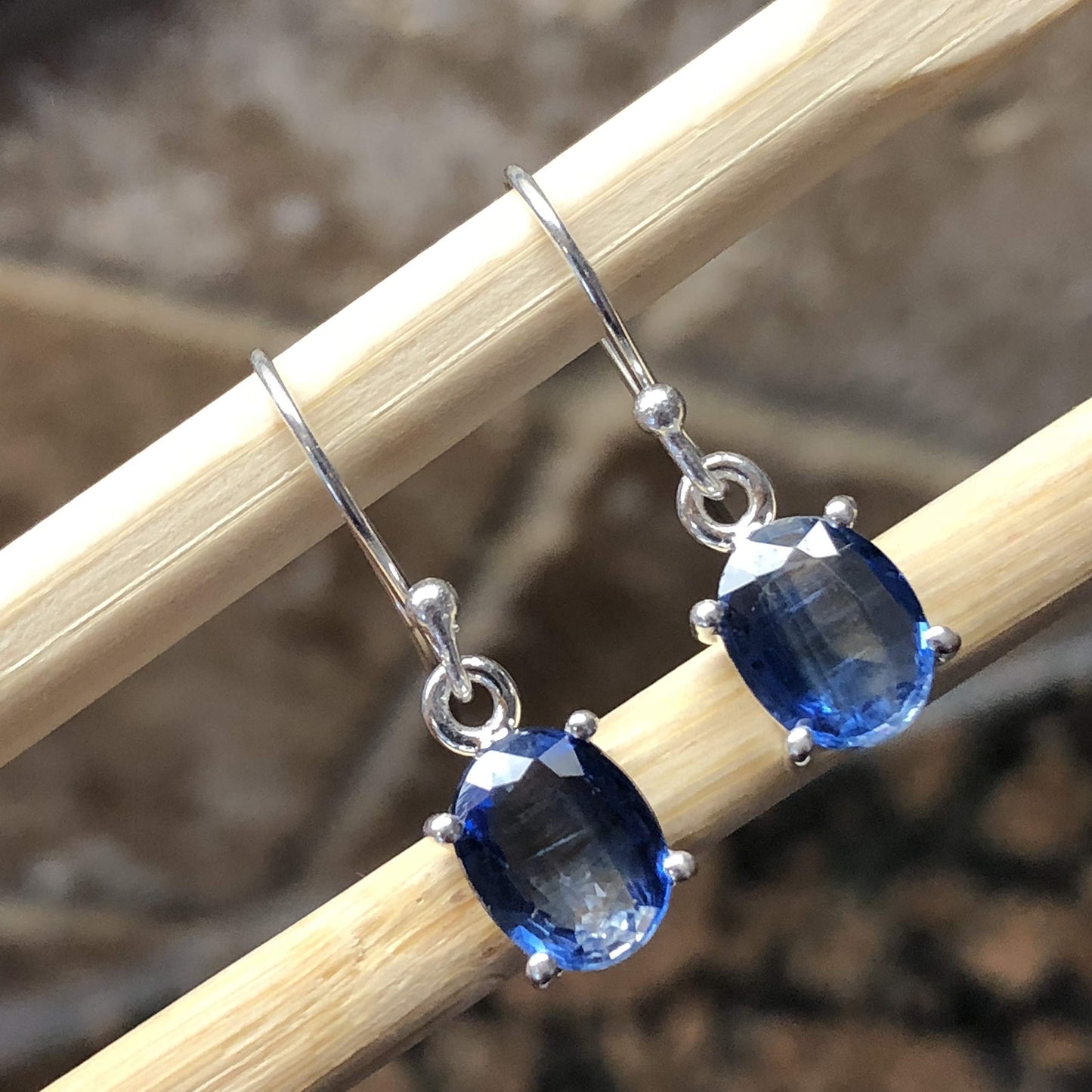 Natural Blue Kyanite 925 Solid Sterling Silver Earrings 25mm - Natural Rocks by Kala