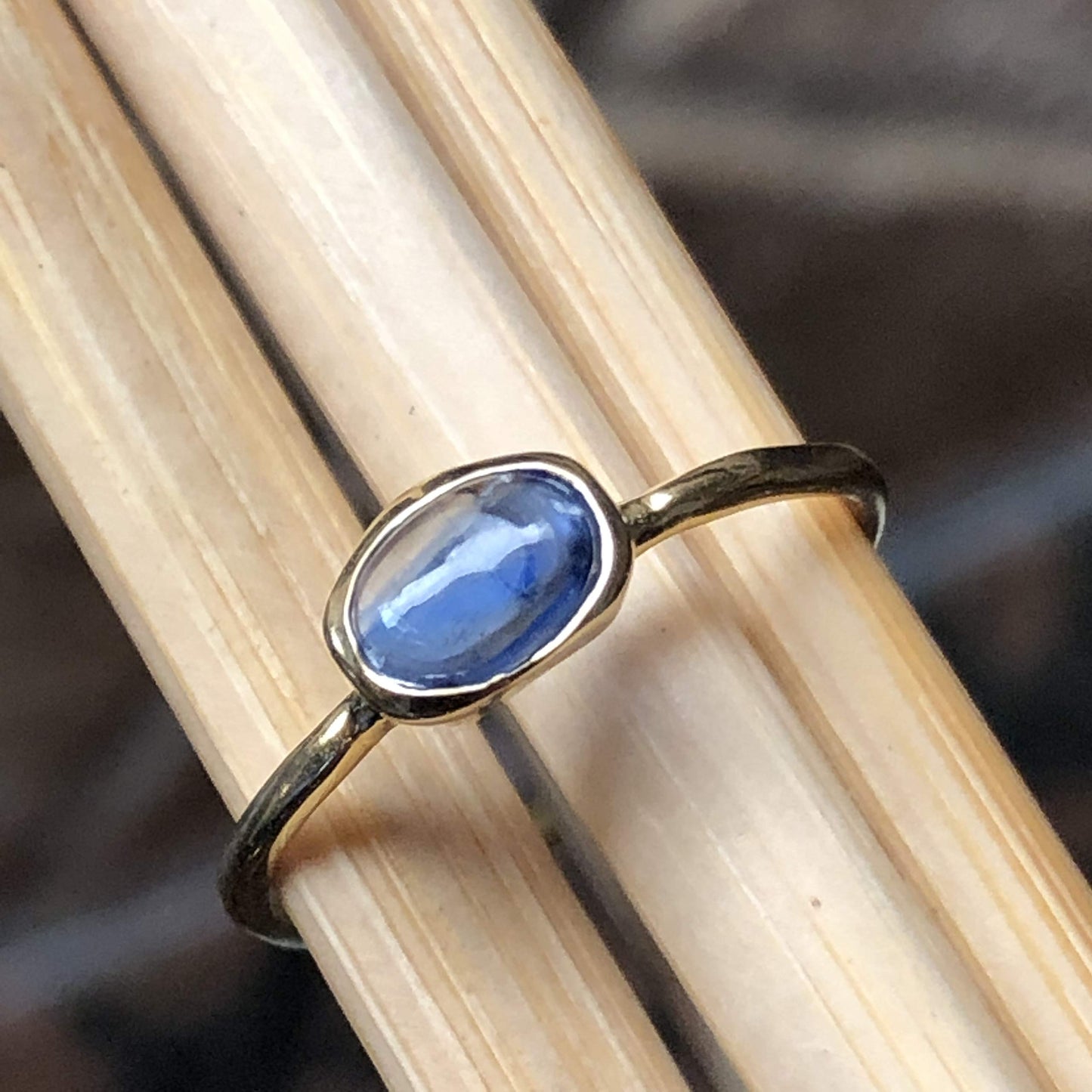 Genuine Blue Tanzanite 14k Gold Over Solid Sterling Silver Engagement Ring Size 6, 7, 8, 9, 10 - Natural Rocks by Kala