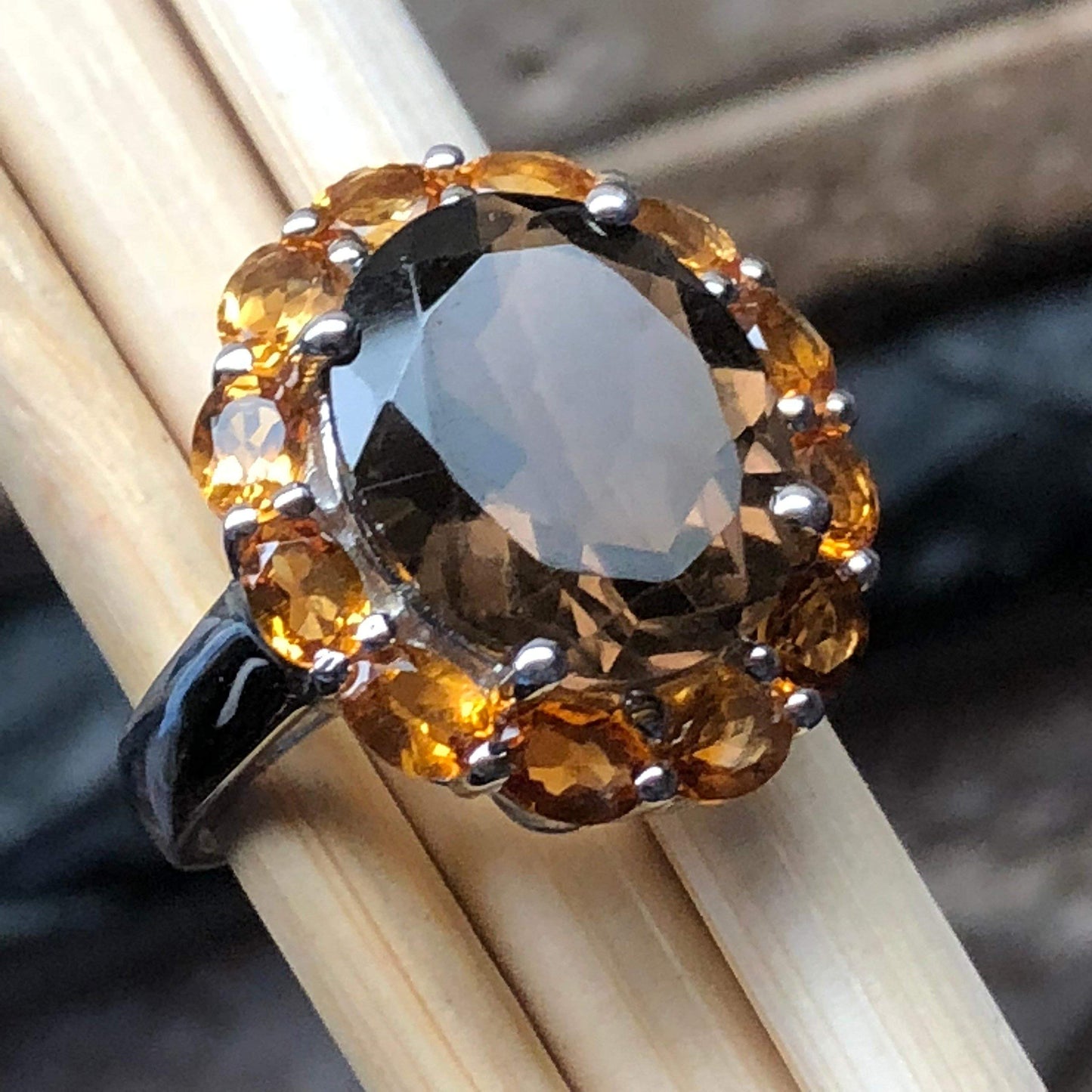 Natural 8ct Smoky Topaz, Golden Citrine 925 Solid Sterling Silver Ring Size 6, 7, 8, 9 - Natural Rocks by Kala
