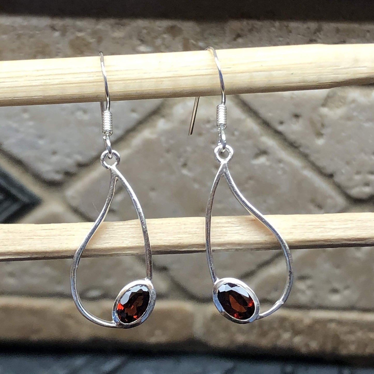 Natural 2ct Pyrope Garnet 925 Solid Sterling Silver Dangle Earrings 35mm - Natural Rocks by Kala