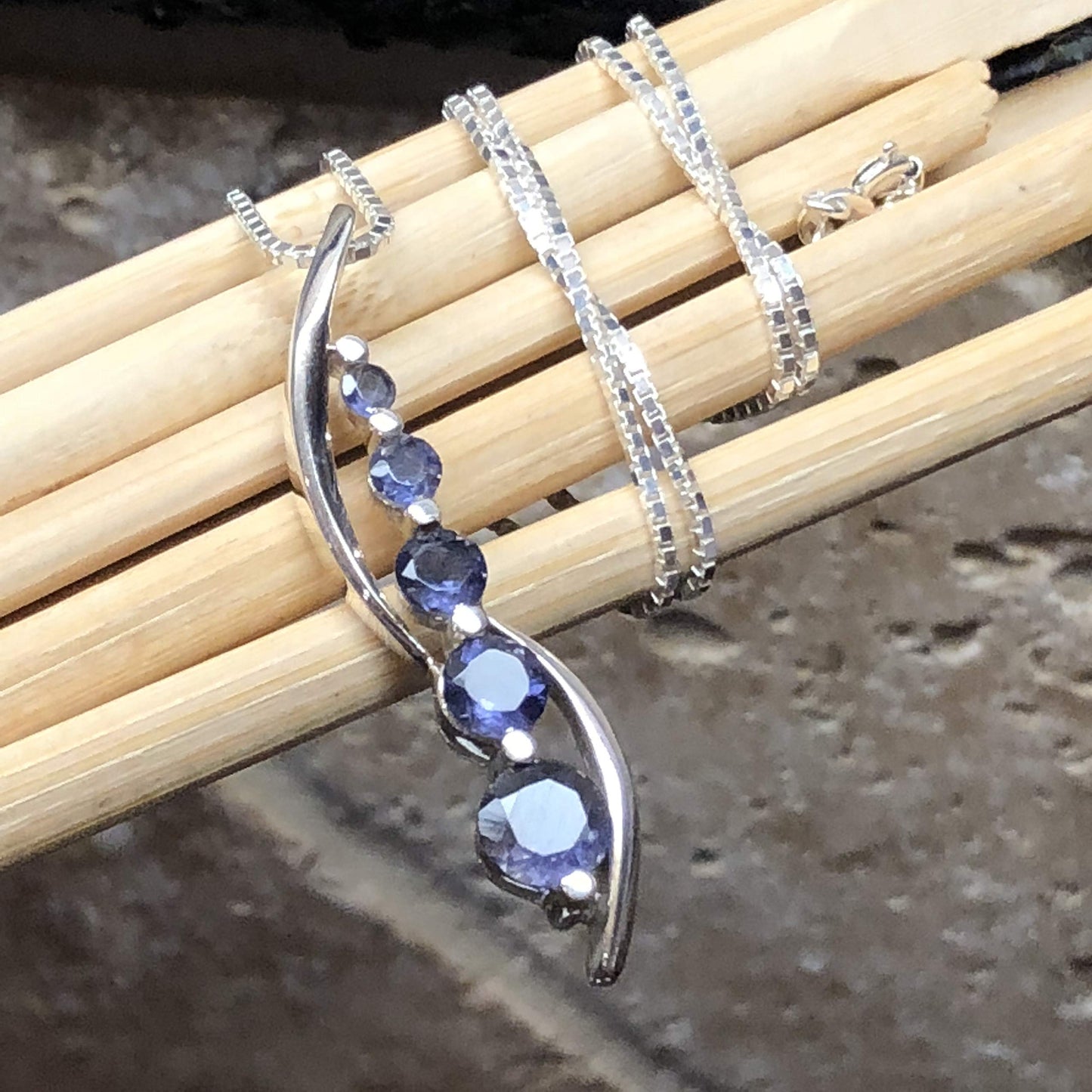 Natural 2.5ct Iolite 925 Solid Sterling Silver Journey Pendant Necklace 16" - Natural Rocks by Kala