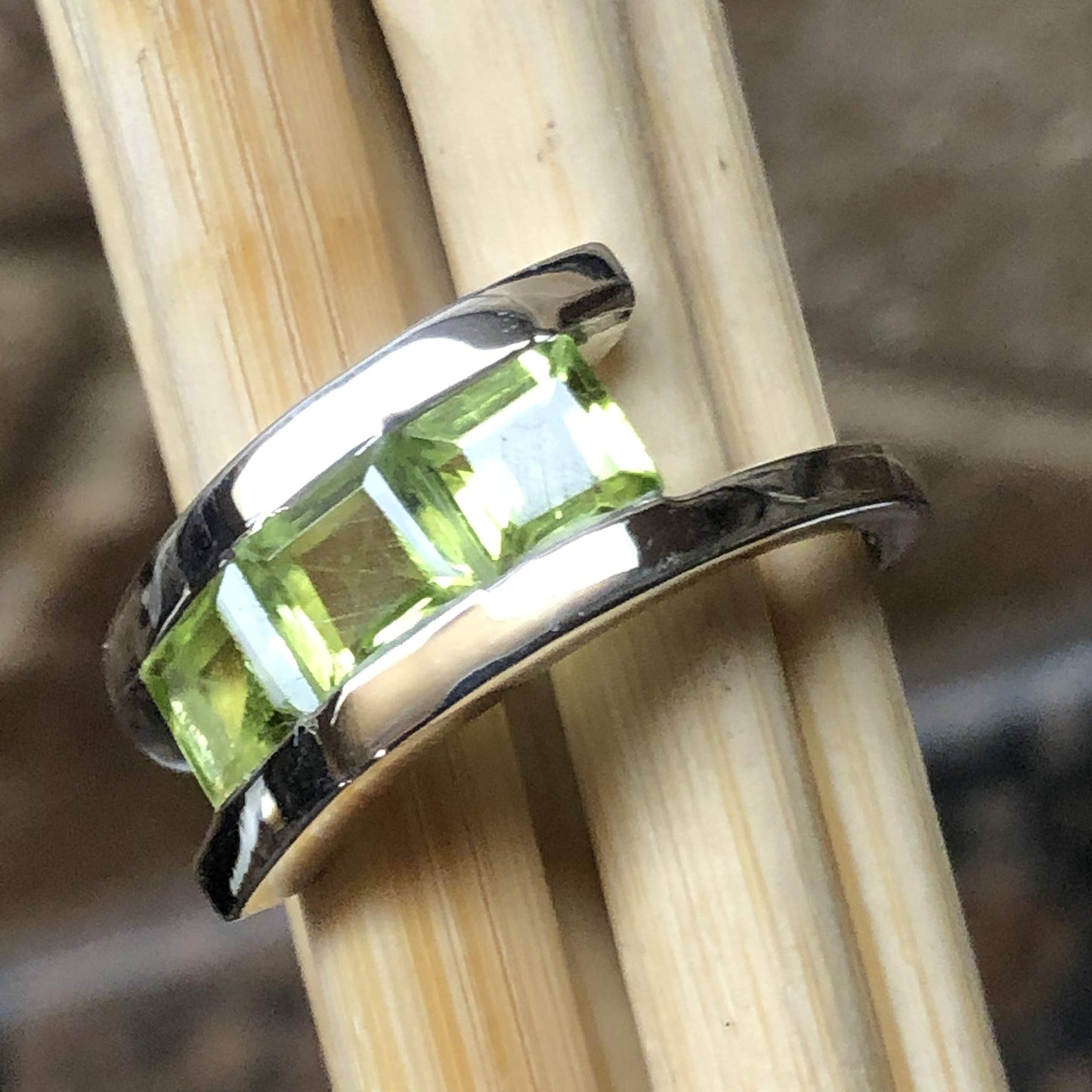Genuine 2ct Green Peridot 925 Solid Sterling Silver Ring Size 6, 7, 8, 9 - Natural Rocks by Kala