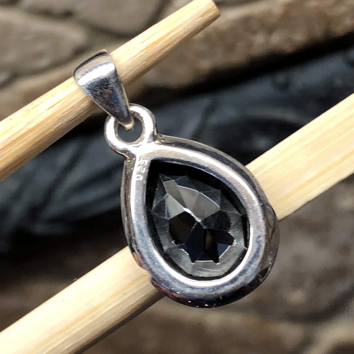 Natural Hematite 925 Solid Sterling Silver Pendant 25mm - Natural Rocks by Kala