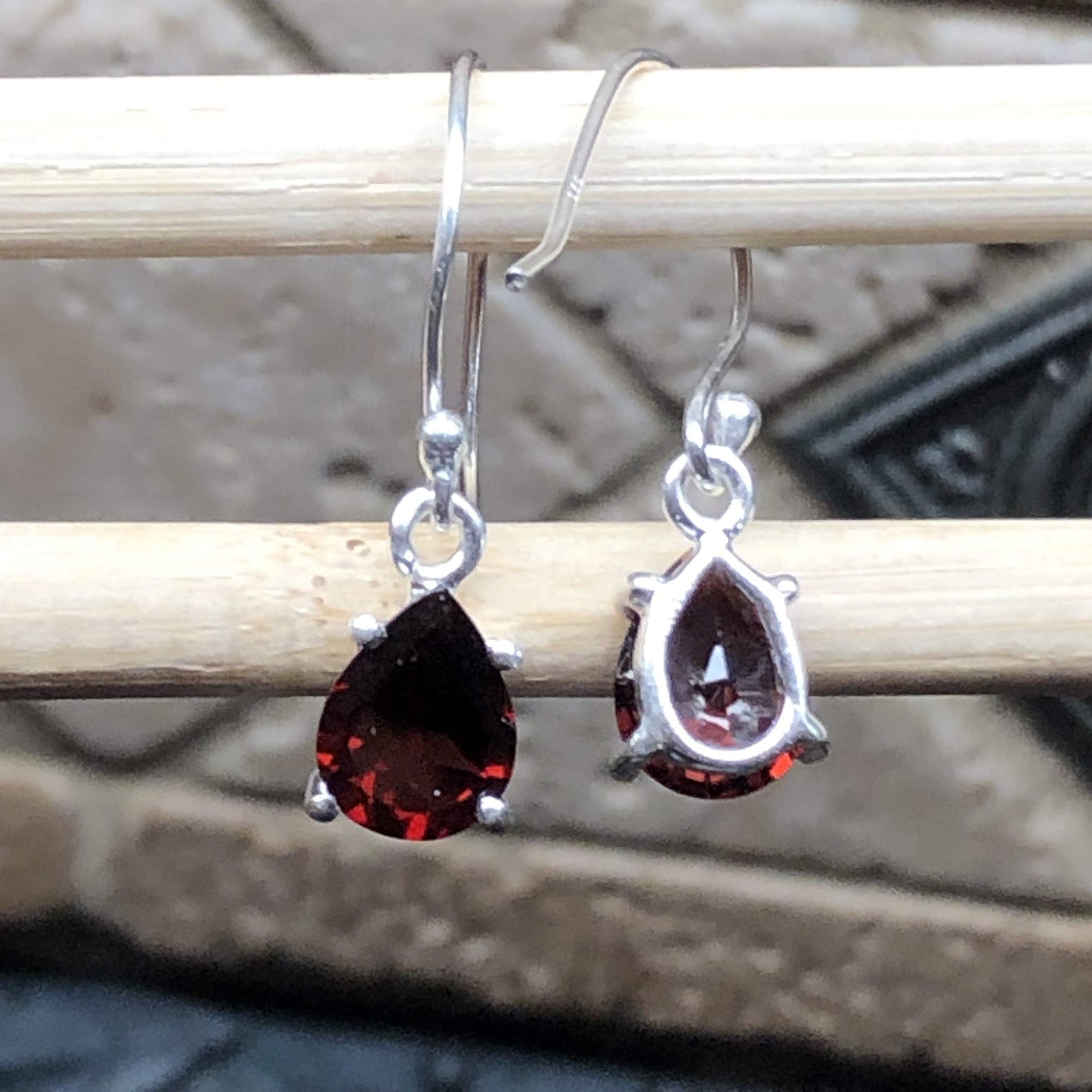Natural 2.5ct Pyrope Garnet 925 Solid Sterling Silver Earrings 20mm - Natural Rocks by Kala