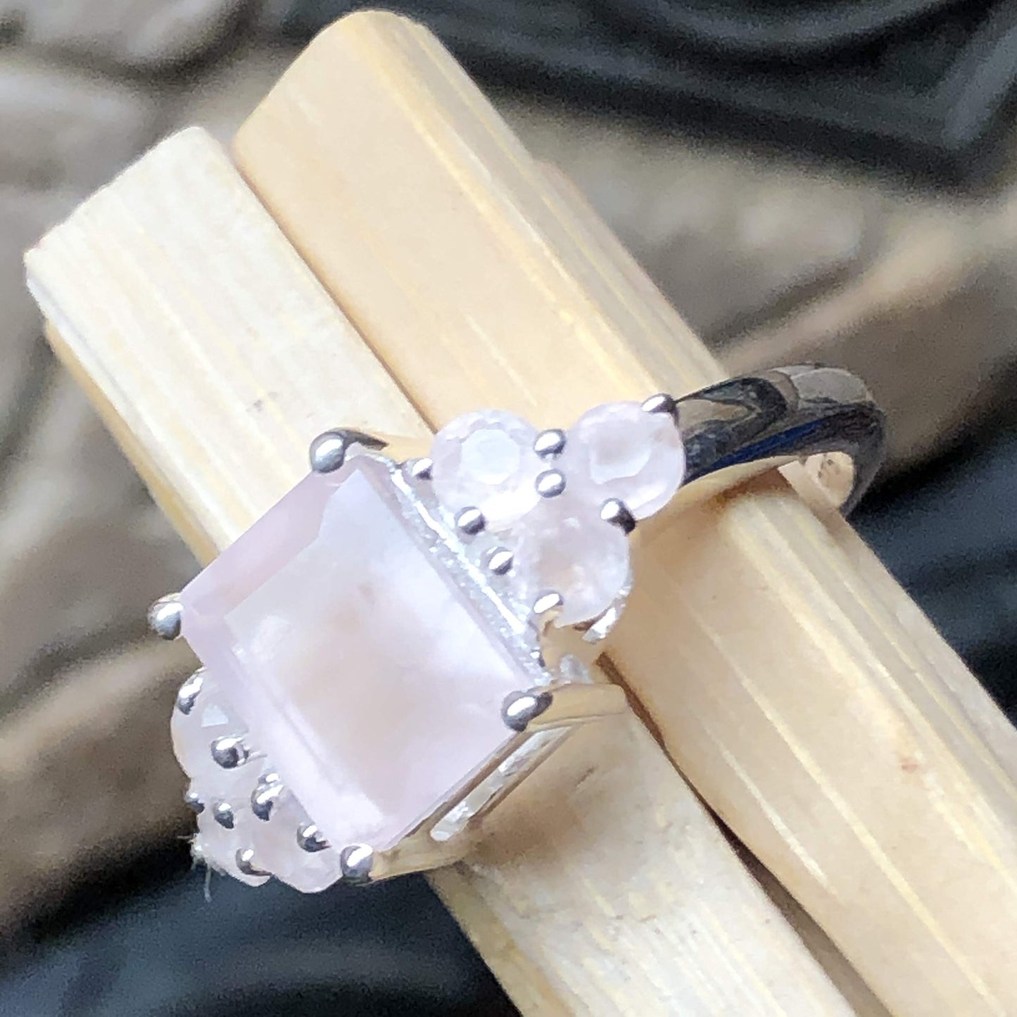 Natural 2ct Pink Rose Quartz 925 Sterling Silver Ring Size 6, 7, 8, 9 - Natural Rocks by Kala