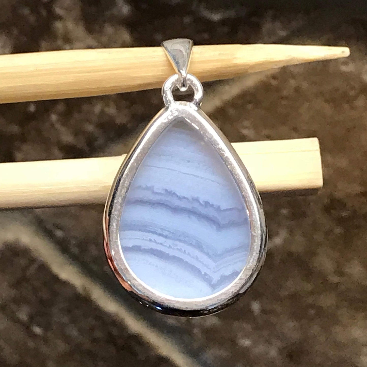 Natural Blue Lace Agate 925 Sterling Silver Pendant 35mm - Natural Rocks by Kala