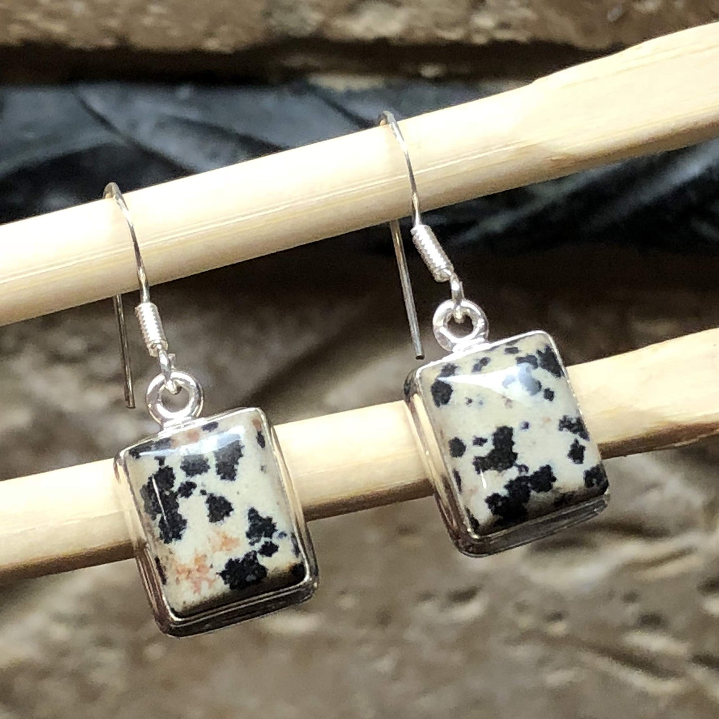 Natural Dalmatian Jasper 925 Solid Sterling Silver Earrings 25mm - Natural Rocks by Kala