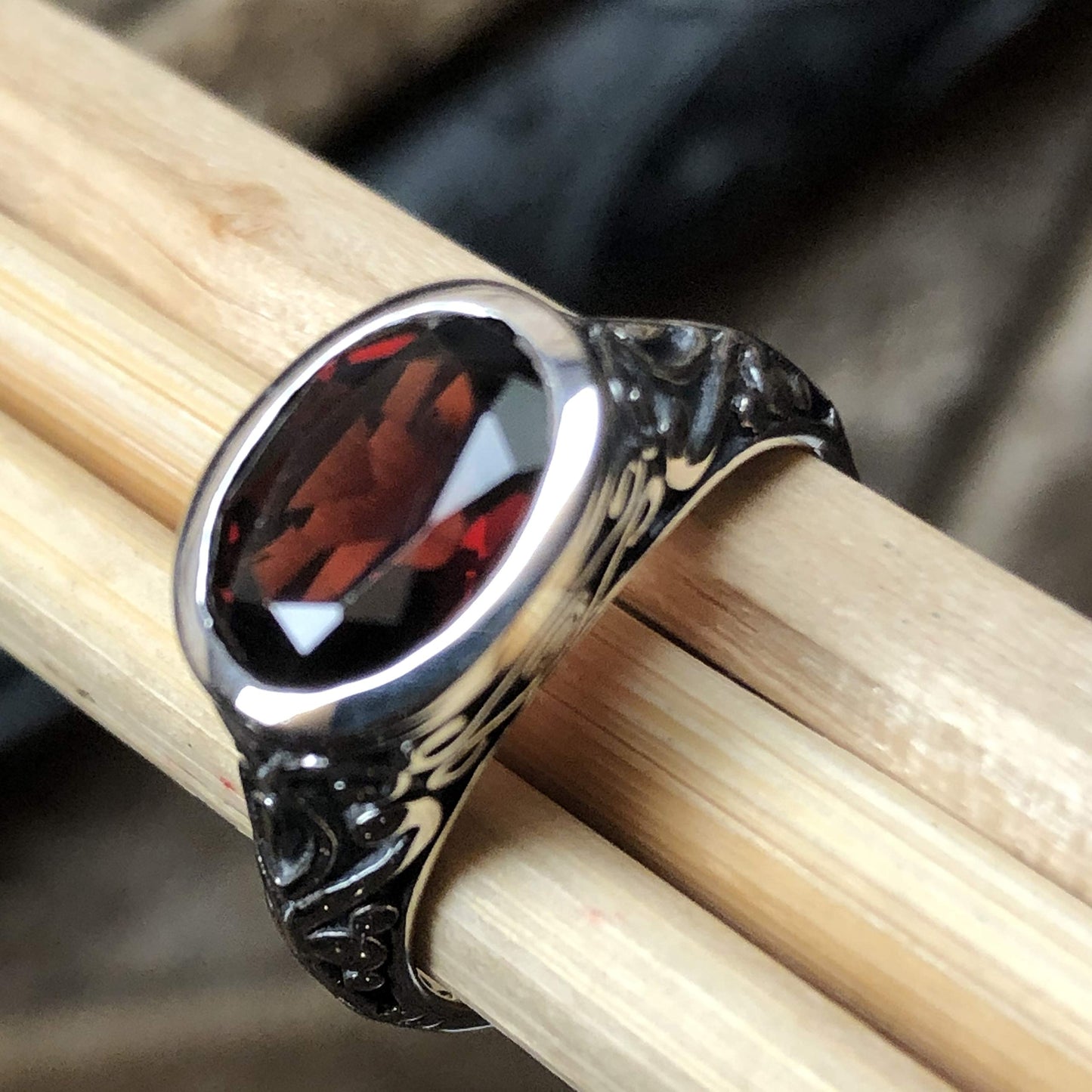 Natural 2ct Pyrope Garnet 925 Solid Sterling Silver Ring Size 6, 7, 8, 9 - Natural Rocks by Kala