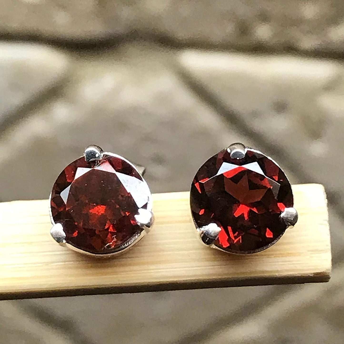 Natural 2ct Pyrope Garnet 925 Solid Sterling Silver Earrings 7mm - Natural Rocks by Kala