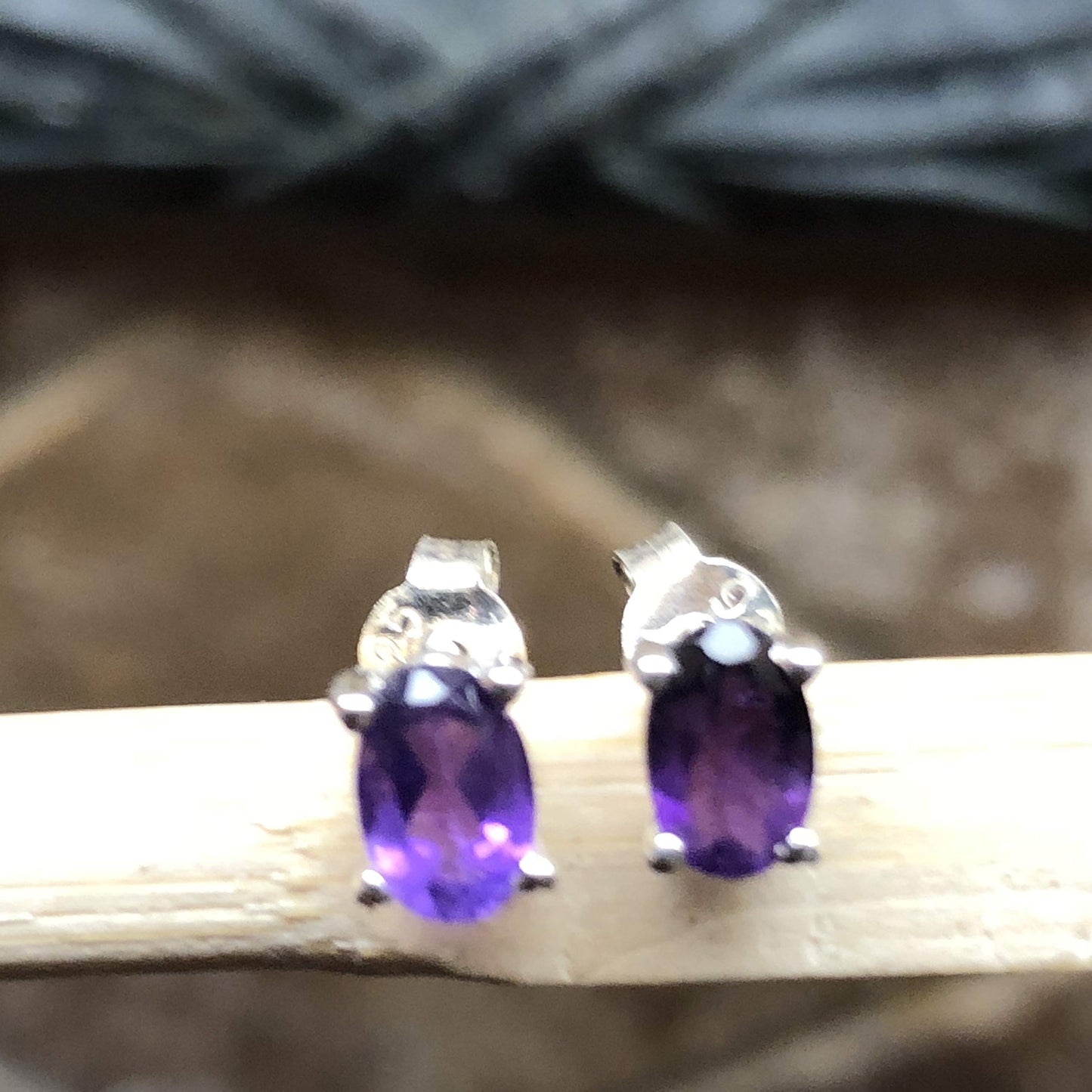 Genuine 1ct Purple Amethyst 925 Solid Sterling Silver Earrings 6mm - Natural Rocks by Kala