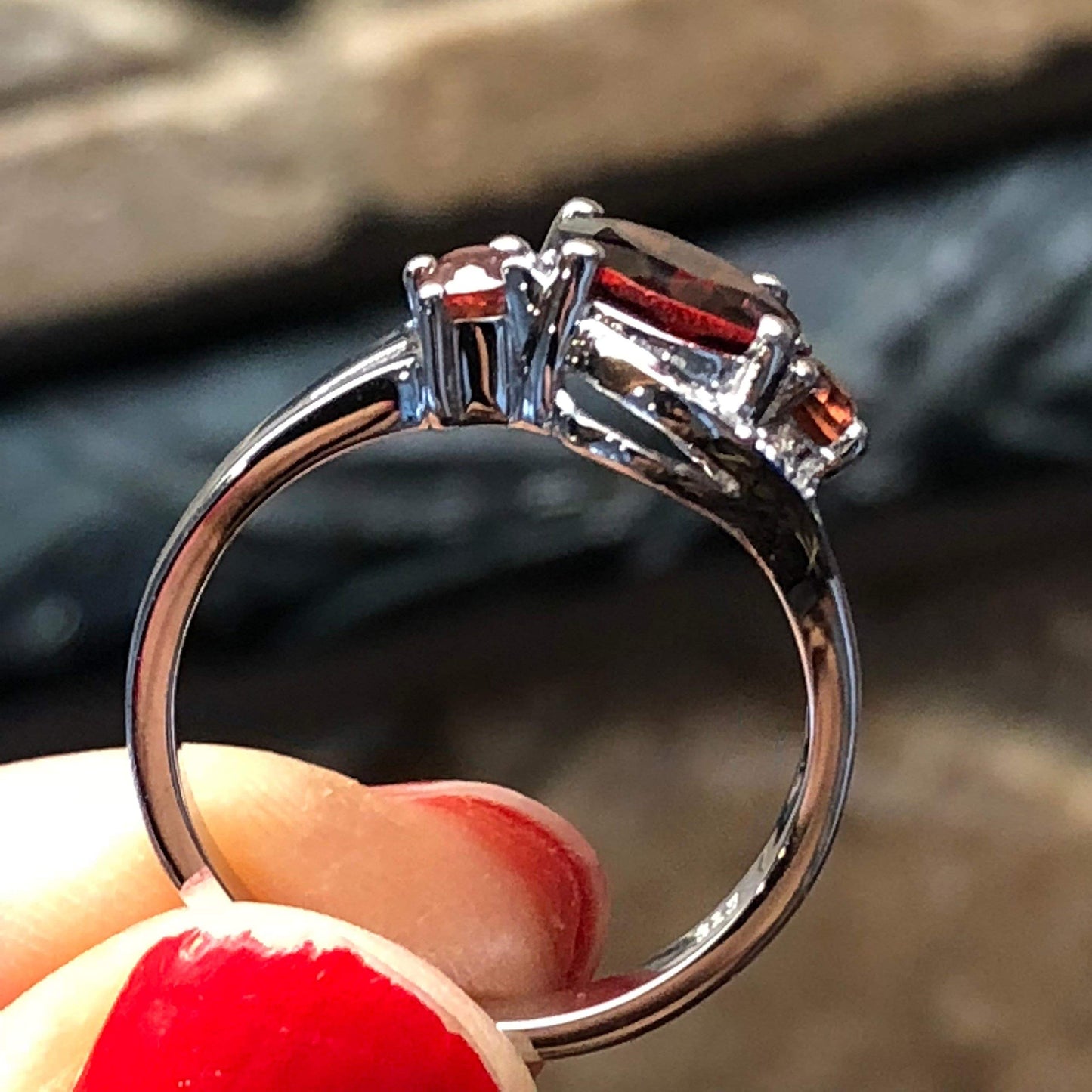 Natural 2ct Pyrope Garnet, white topaz 925 Solid Sterling Silver Engagement Ring Size 6, 7, 8, 9 - Natural Rocks by Kala