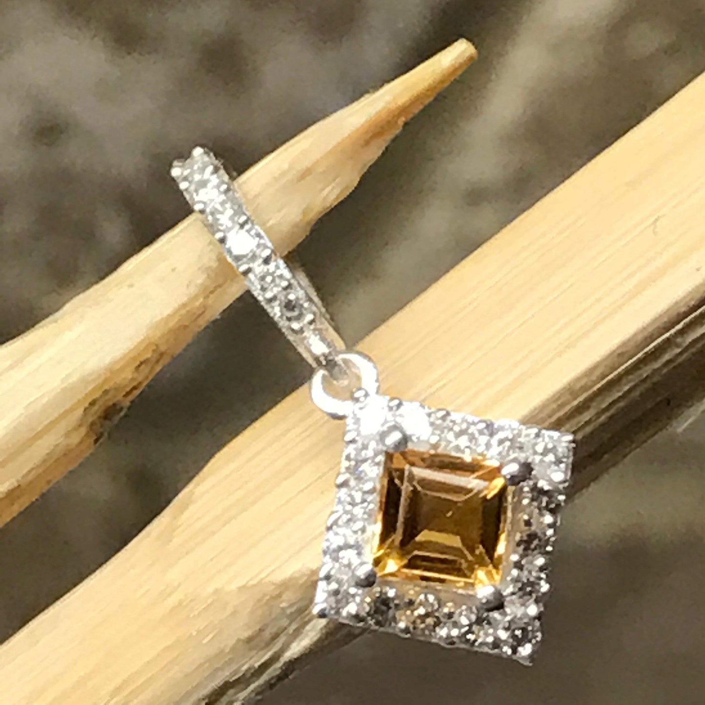 Genuine Golden Citrine 925 Solid Sterling Silver Pendant 20mm - Natural Rocks by Kala