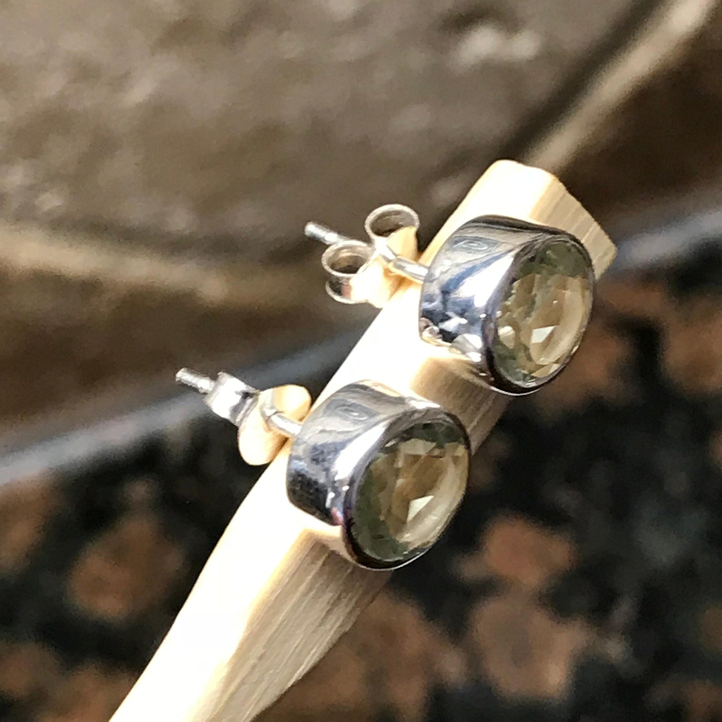 Natural 2ct Green Amethyst 925 Solid Sterling Silver Earrings 7mm - Natural Rocks by Kala