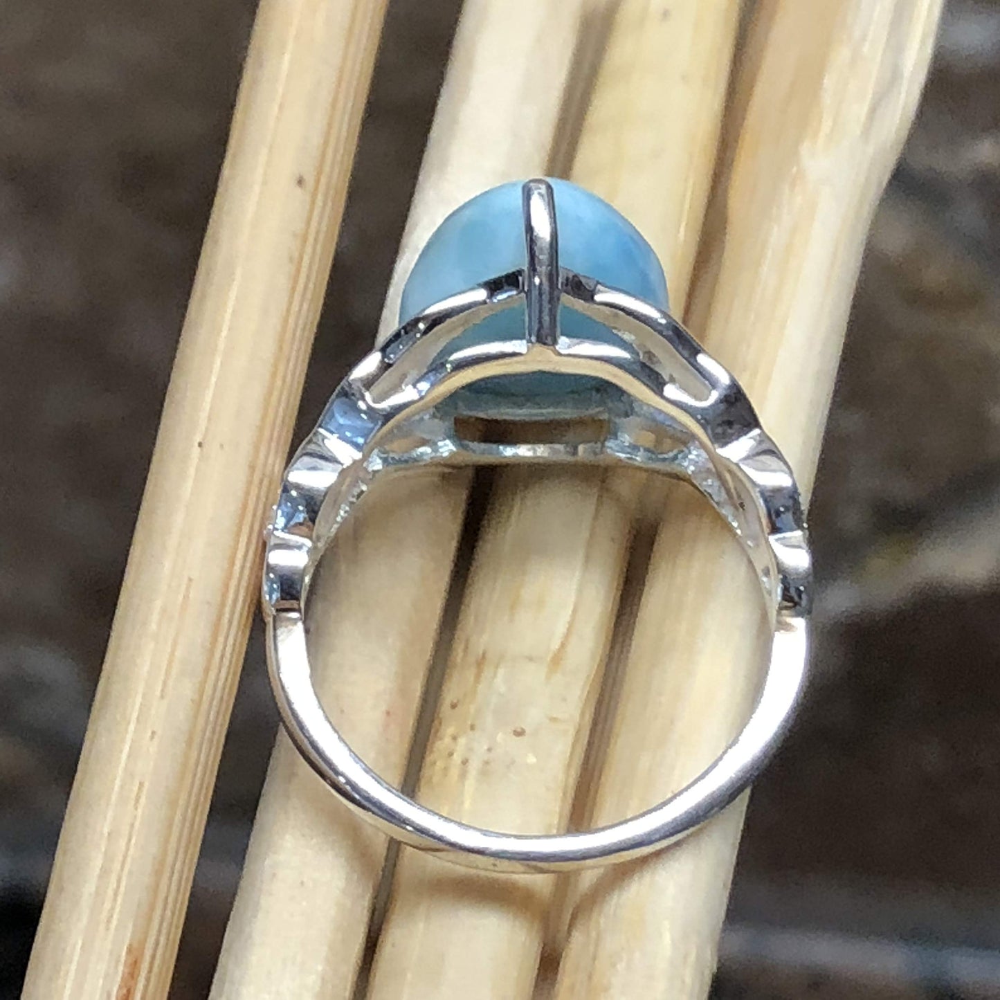 Natural Dominican Larimar 925 Solid Sterling Silver Engagement Ring Size 6, 7, 8, 9 - Natural Rocks by Kala