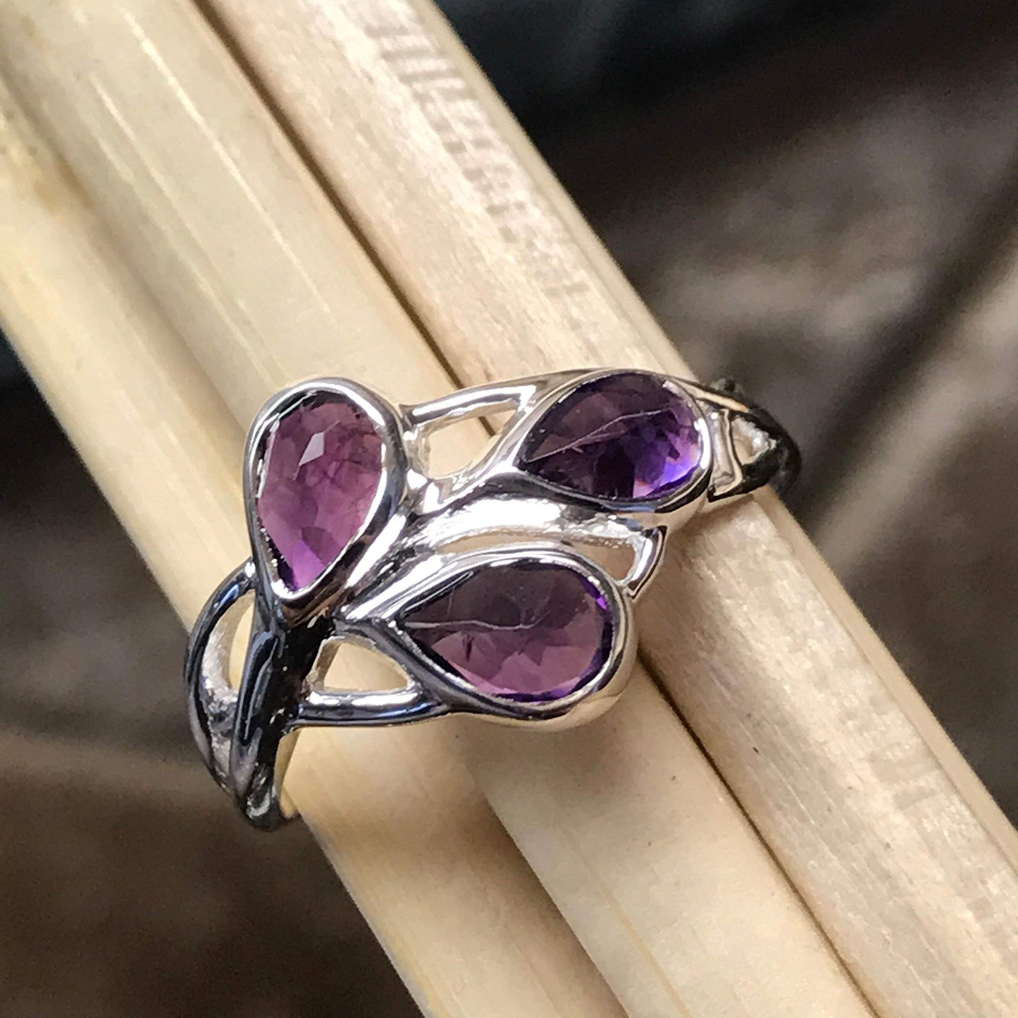 Natural Purple Amethyst 925 Solid Sterling Silver Ring Size 6, 7, 8, 9 - Natural Rocks by Kala