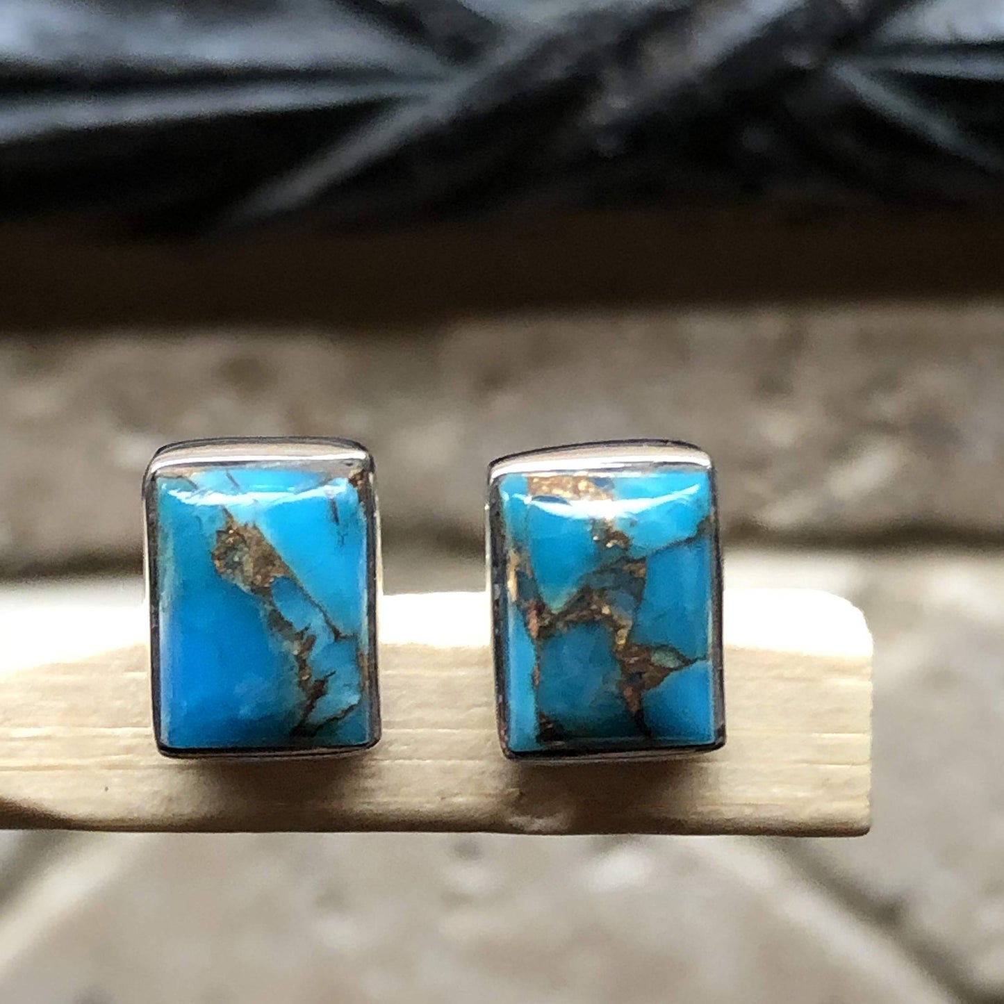 Blue Turquoise 925 Solid Sterling Silver Earrings 8mm - Natural Rocks by Kala