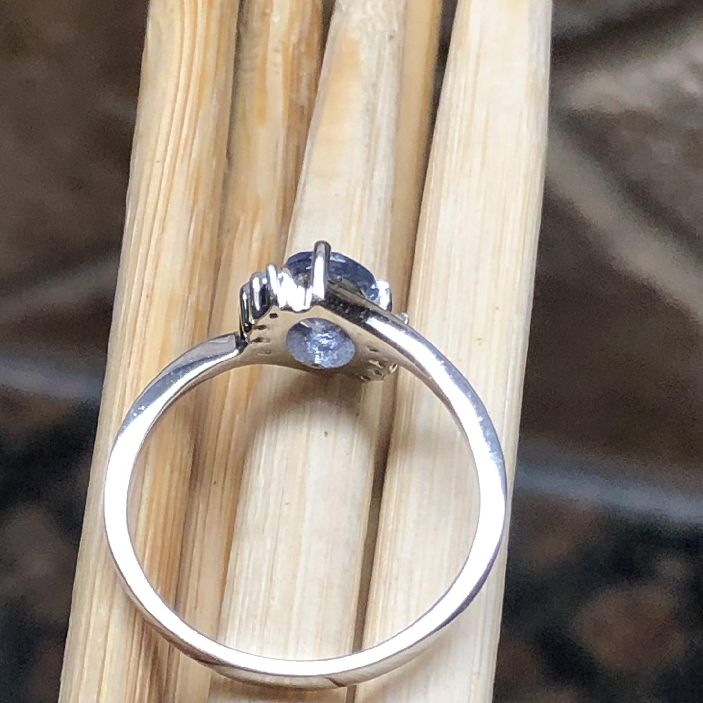 Genuine Blue Tanzanite, White Topaz 925 Solid Sterling Silver Engagement Ring Size 6, 7, 8, 9 - Natural Rocks by Kala