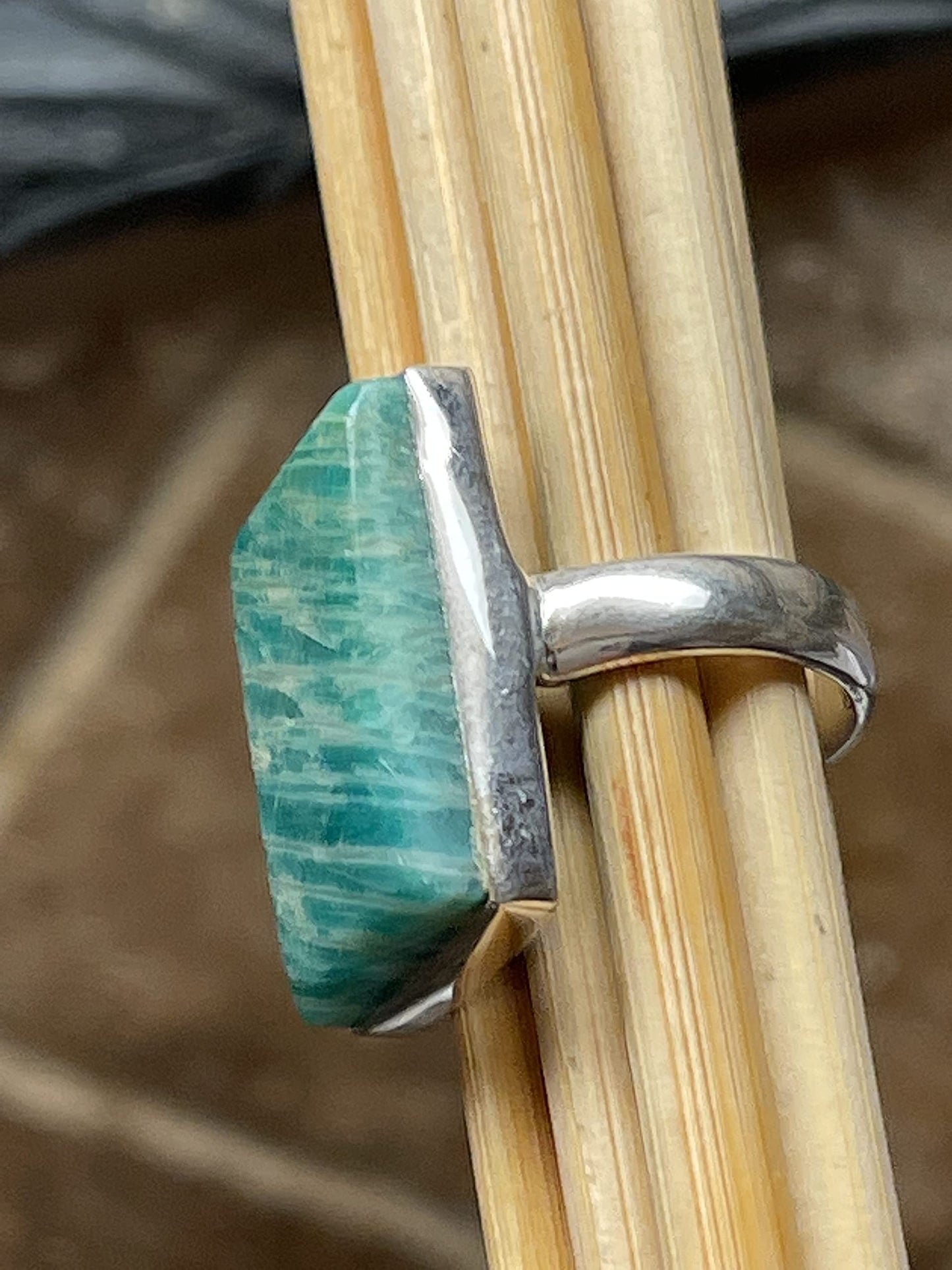 Natural Green Amazonite 925 Solid Sterling Silver Ring Size 6.5 - Natural Rocks by Kala