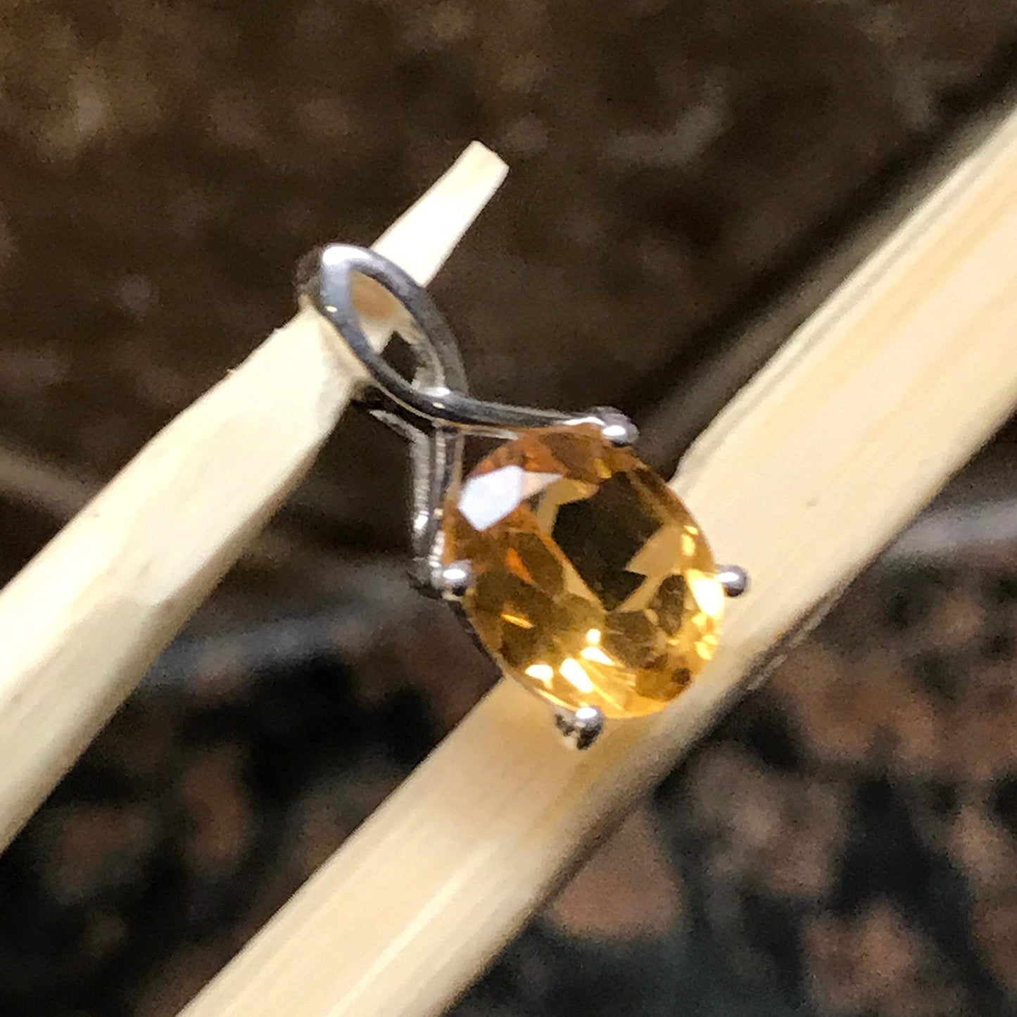 Natural 2ct Golden Citrine 925 Solid Sterling Silver Pendant 18mm - Natural Rocks by Kala
