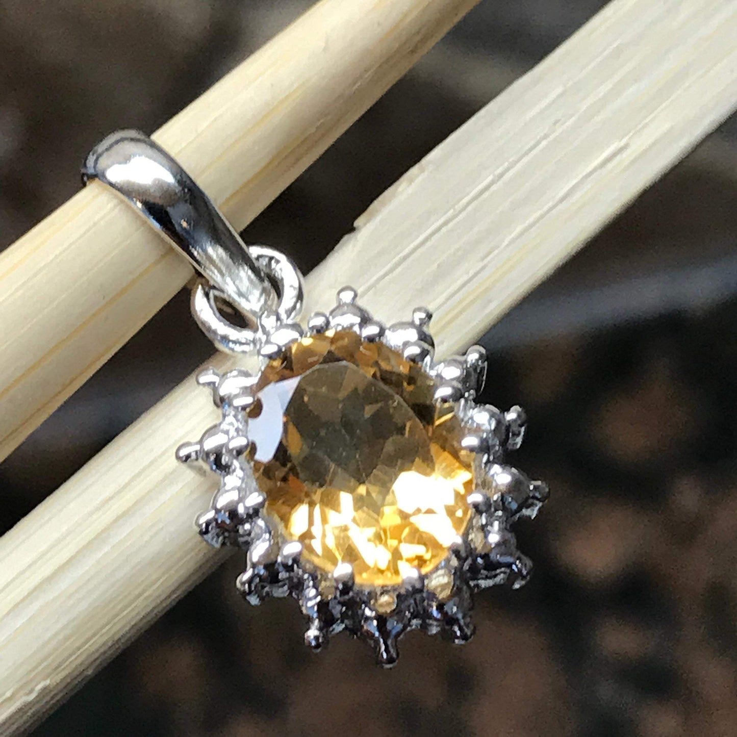 Natural 2ct Golden Citrine 925 Sterling Silver Designer Pendant 22mm - Natural Rocks by Kala