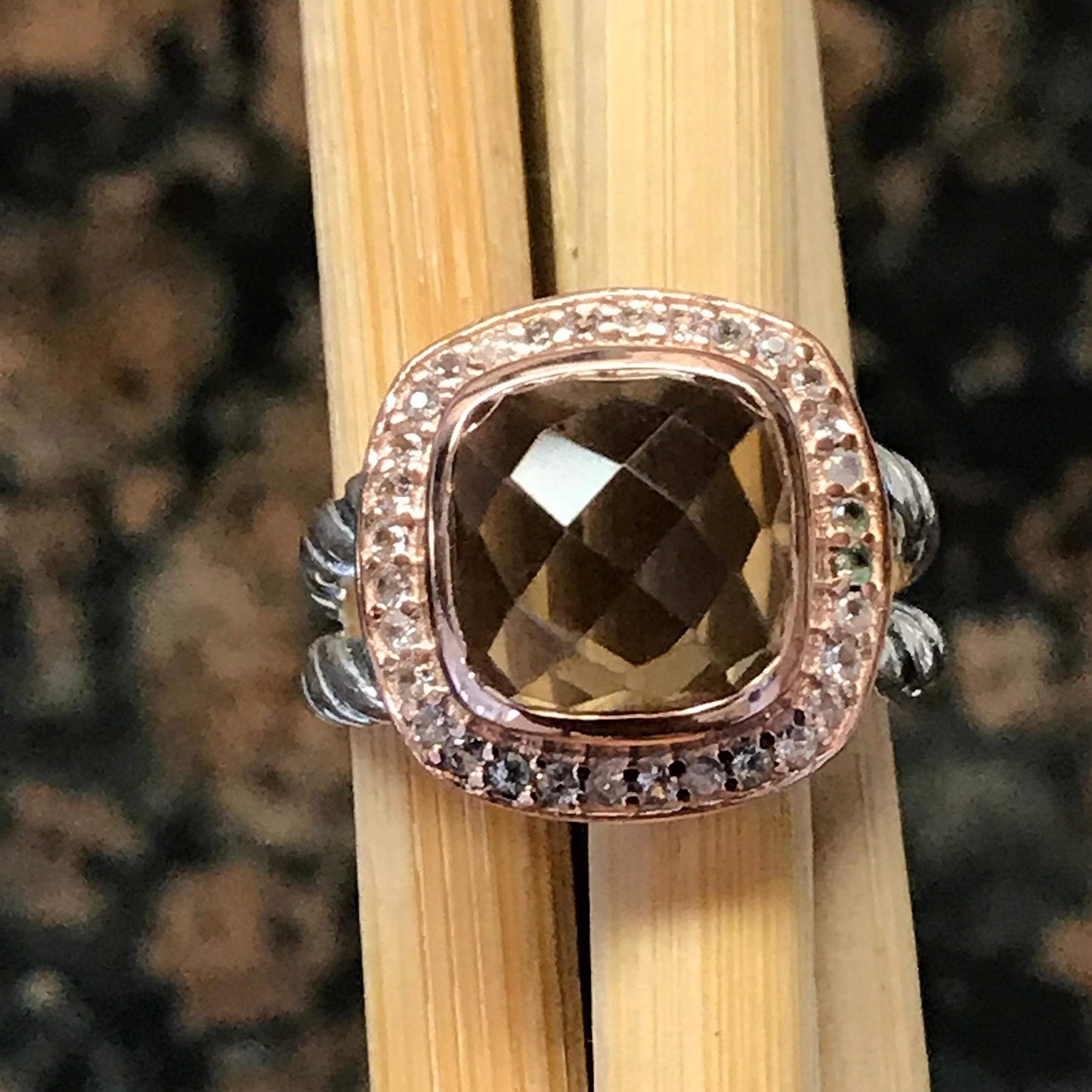Natural 2.5ct Smoky Topaz 14k Rose Gold, 925 Solid Sterling Silver Ring Size 6, 8, 9 - Natural Rocks by Kala