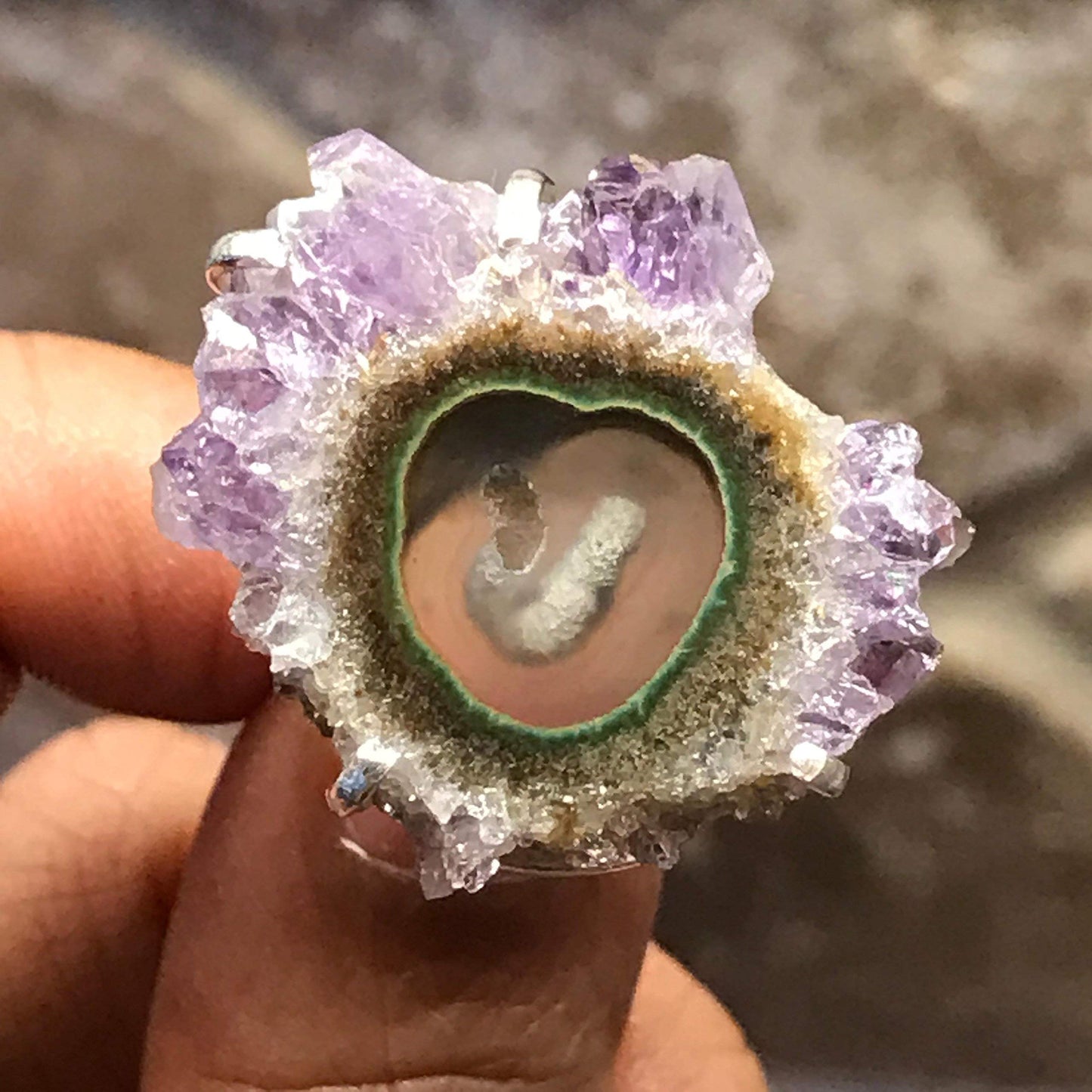 Genuine Amethyst Stalactites 925 Solid Sterling Silver Cluster Ring Size 6 - Natural Rocks by Kala