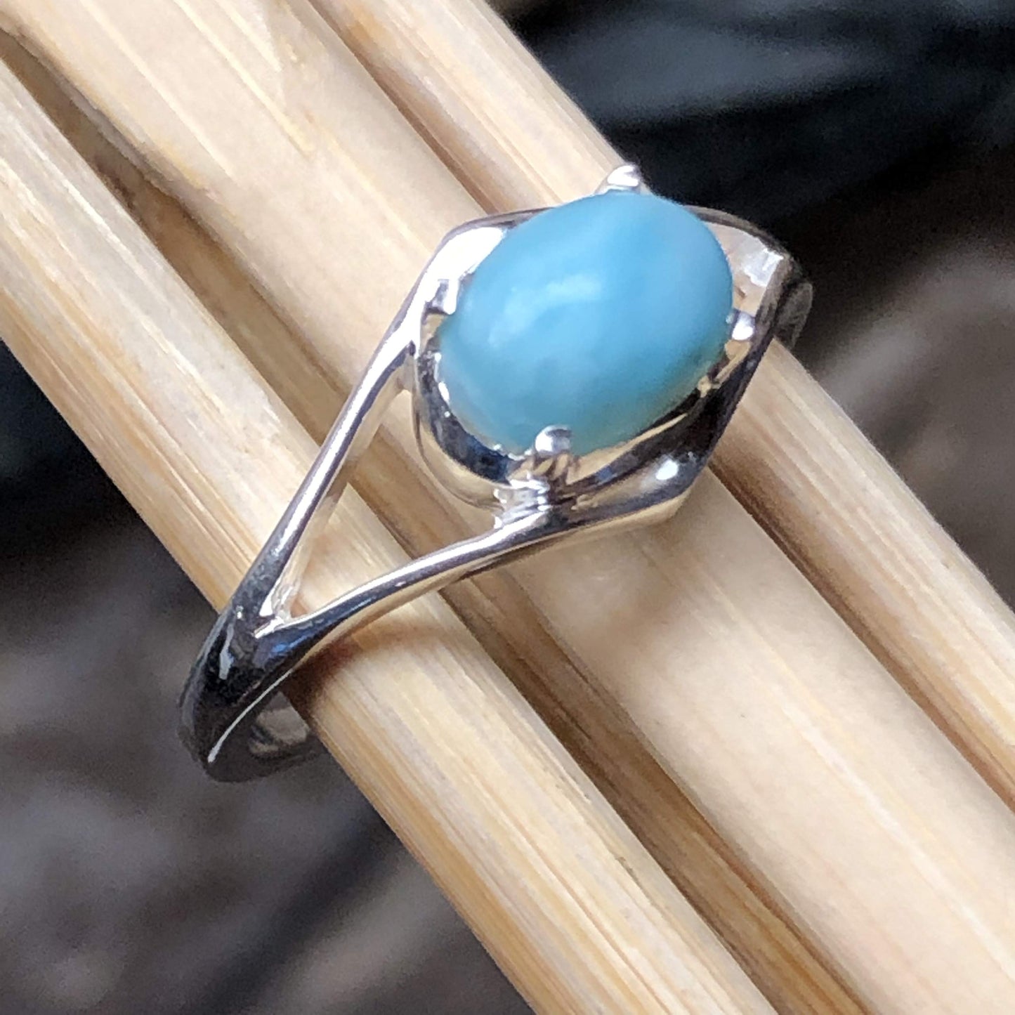 Genuine Dominican Larimar 925 Sterling Silver Engagement Ring Size 6, 7, 8, 9 - Natural Rocks by Kala