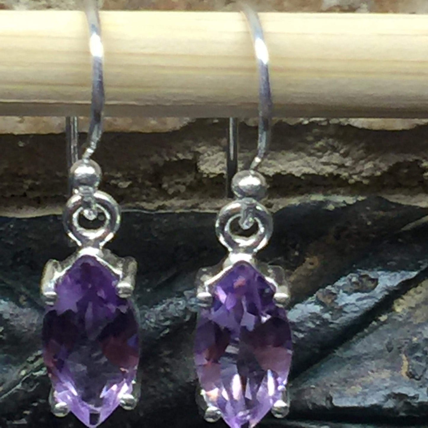 Natural 2ct Purple Amethyst 925 Solid Sterling Silver Earrings 25mm - Natural Rocks by Kala