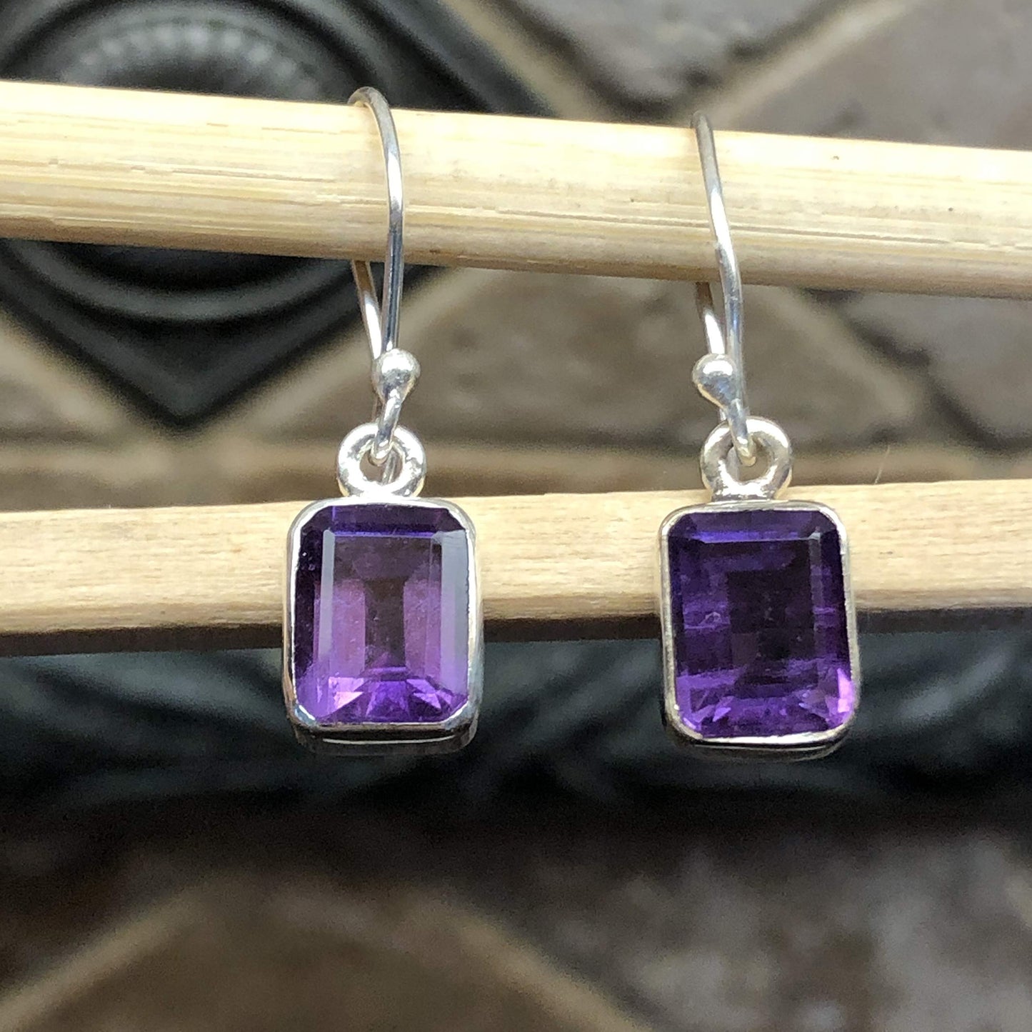 Genuine 2ct Purple Amethyst 925 Solid Sterling Silver Earrings 25mm - Natural Rocks by Kala
