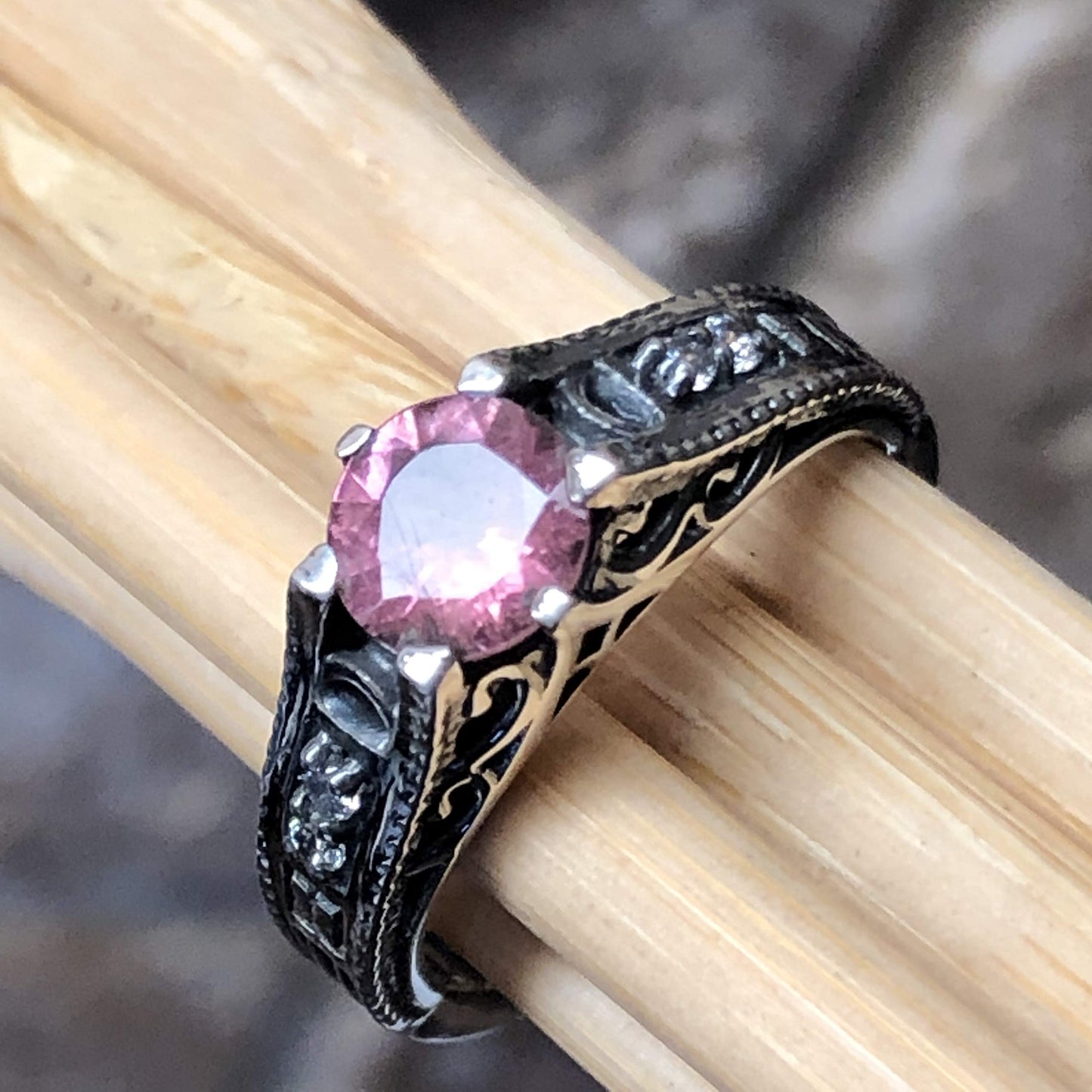 Natural Pink Tourmaline 925 Solid Sterling Silver Engagement Ring Size 6, 7, 8, 9 - Natural Rocks by Kala