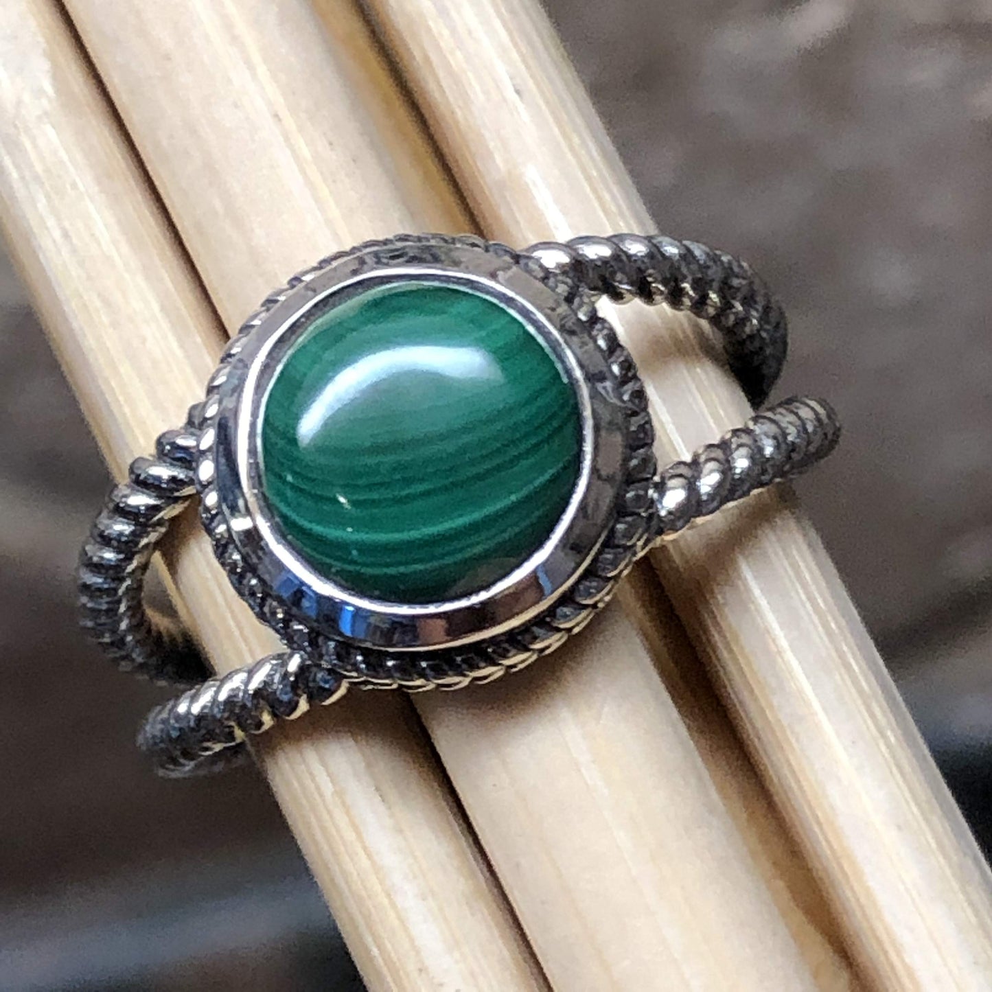 Natural Green Malachite 925 Solid Sterling Silver Engagement Ring Size 6, 7, 8, 9 - Natural Rocks by Kala