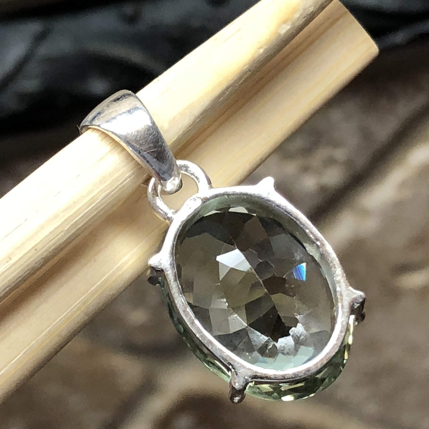 Natural 20ct Green Amethyst 925 Sterling Silver Pendant 30mm - Natural Rocks by Kala