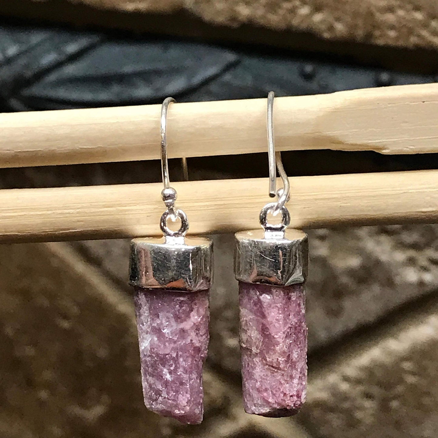 Natural Pink Tourmaline 925 Solid Sterling Silver Earrings 35mm - Natural Rocks by Kala