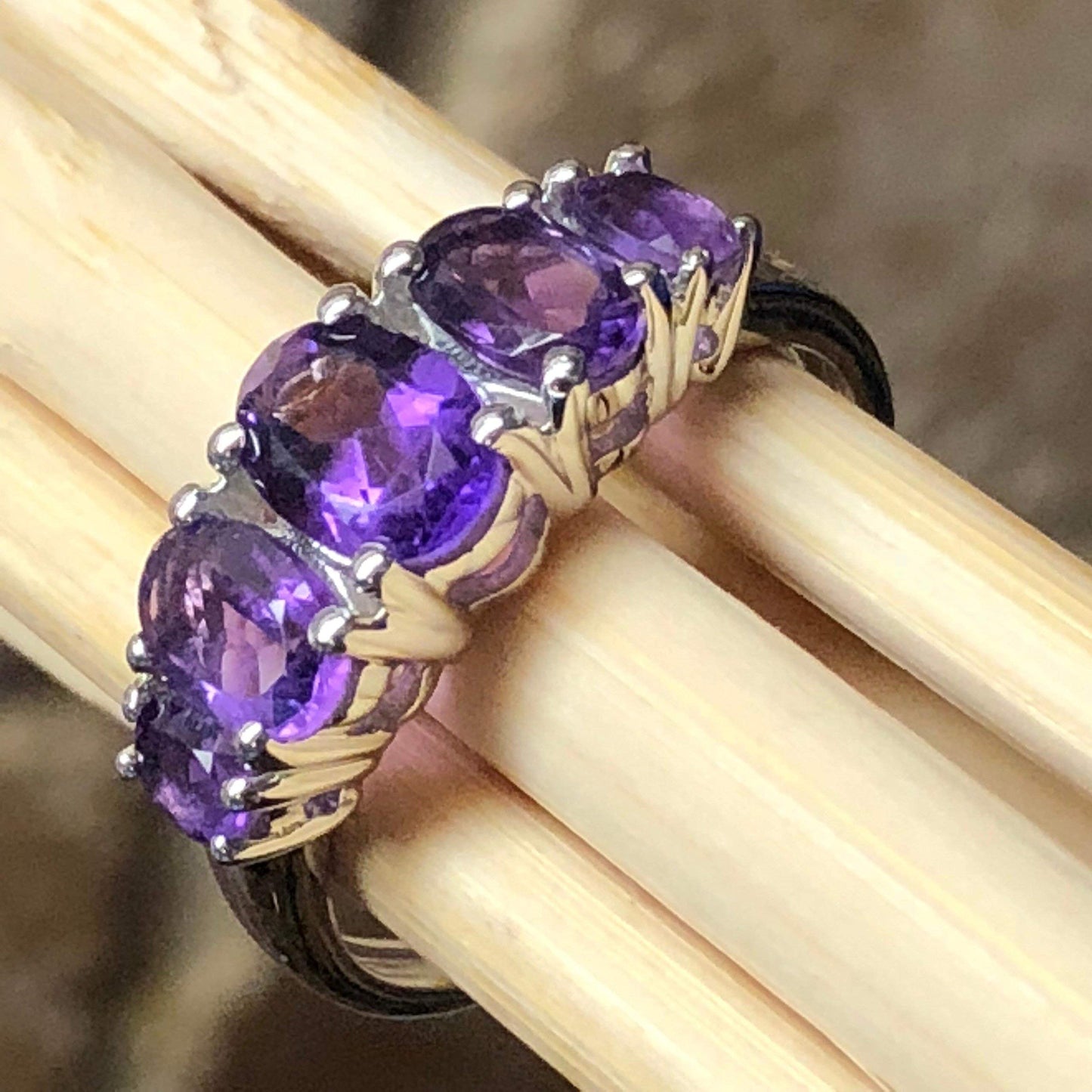 Natural 2ct Purple Amethyst 925 Solid Sterling Silver Ring Size 6, 7, 8, 9 - Natural Rocks by Kala