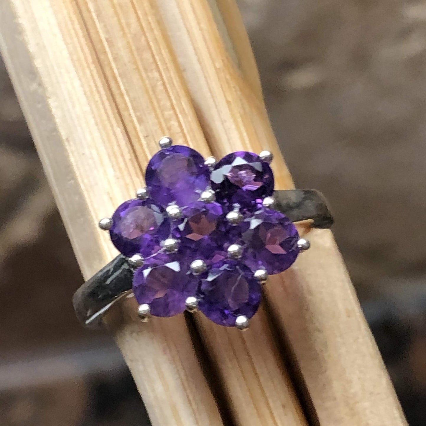 Natural 2.5ct Purple Amethyst 925 Solid Sterling Silver Ring Size 6, 7, 8 - Natural Rocks by Kala