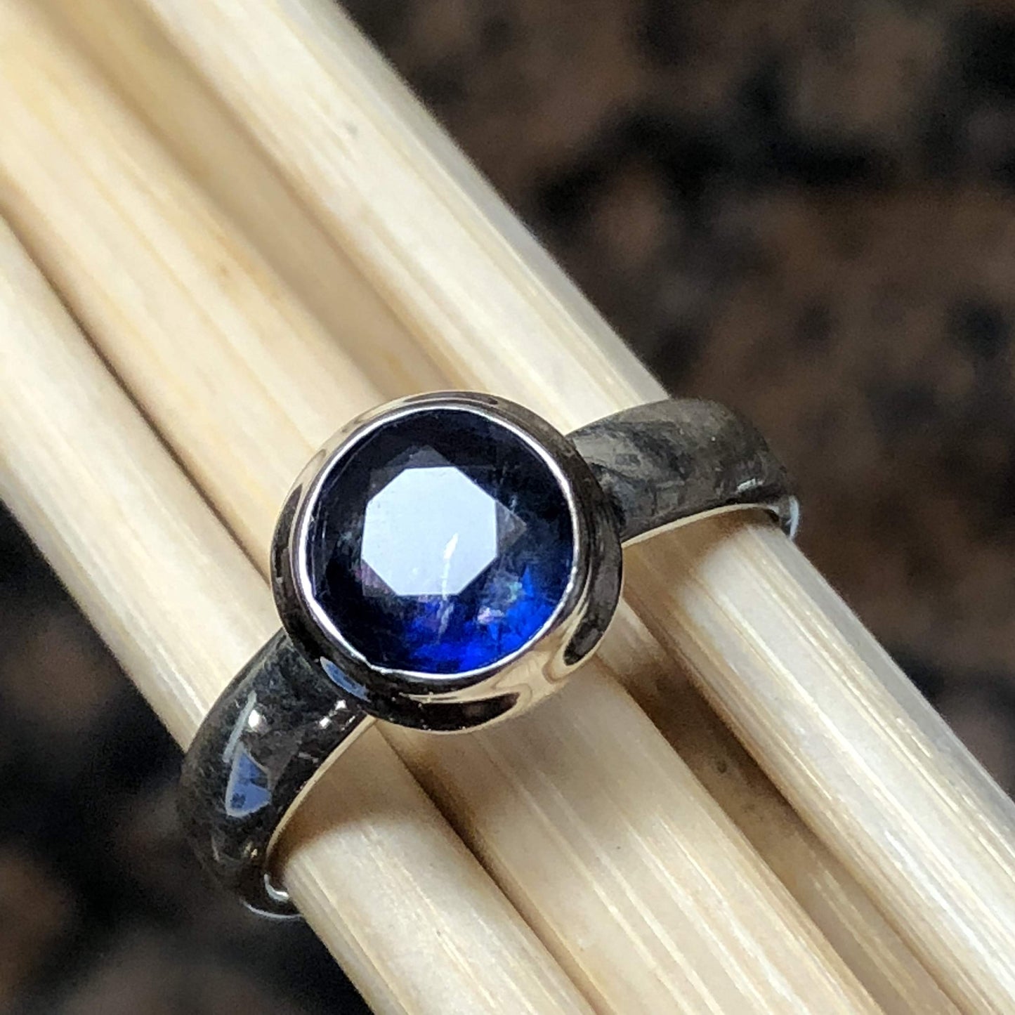 Natural Royal Blue Kyanite 925 Sterling Silver Engagement Ring Size 6.5, 7.5, 8, 8.5, 9 - Natural Rocks by Kala