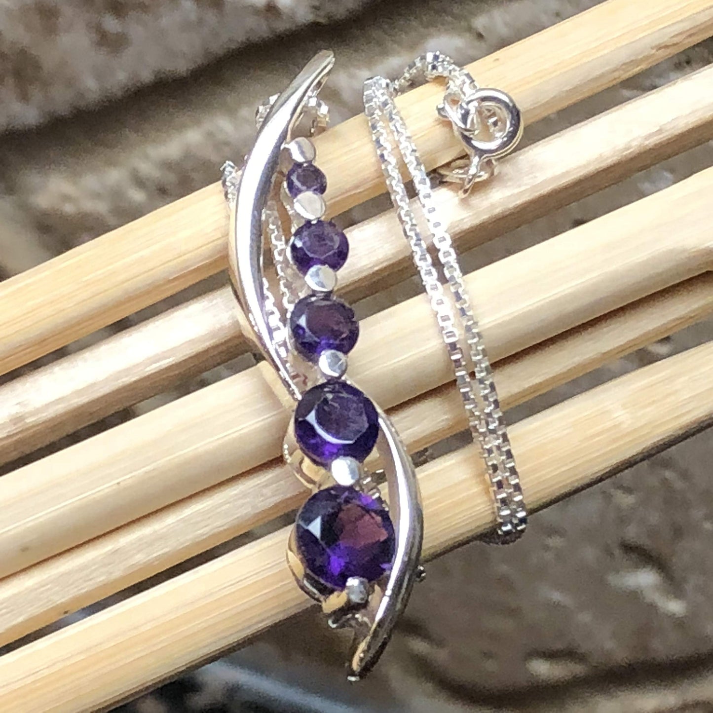 Natural 2.5ct Purple Amethyst 925 Solid Sterling Silver Pendant Necklace 16" - Natural Rocks by Kala