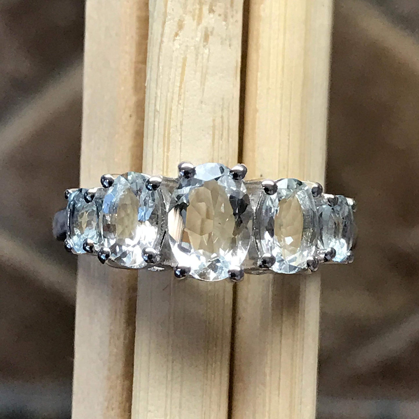 Natural 2.5ct Aquamarine 925 Solid Sterling Silver Ring Size 6, 7, 8, 9 - Natural Rocks by Kala
