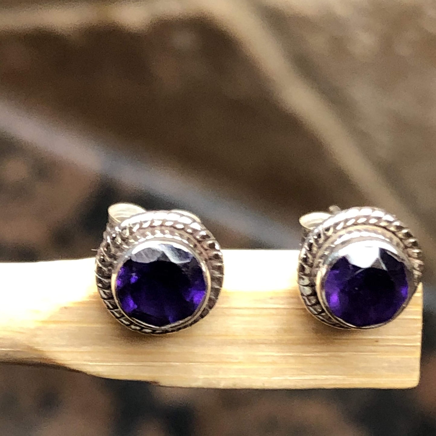 Natural 1.25ct Purple Amethyst 925 Solid Sterling Silver Earrings 7mm - Natural Rocks by Kala