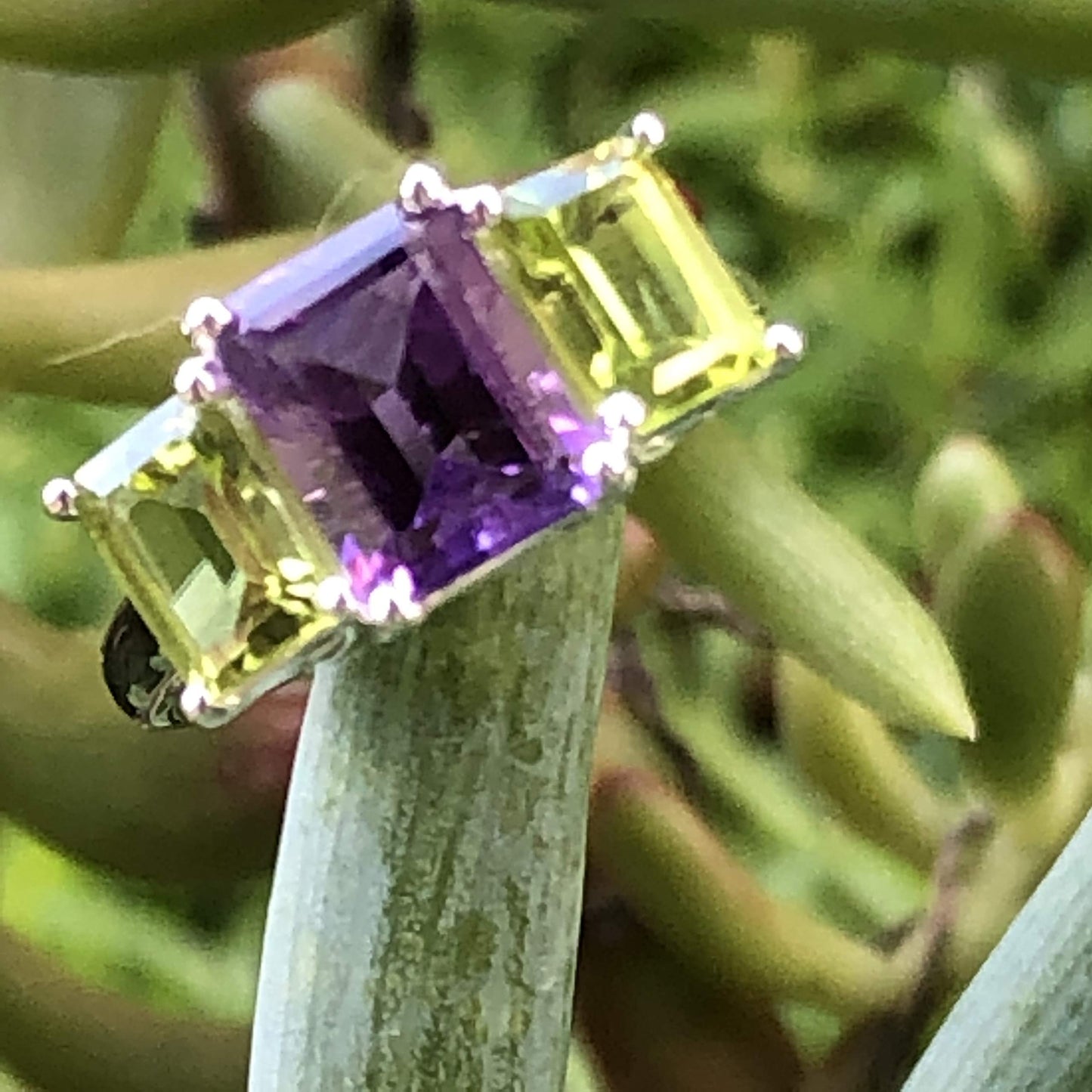Natural 4ct Purple Amethyst, Green Peridot 925 Solid Sterling Silver Ring Size 6, 7, 8, 9 - Natural Rocks by Kala