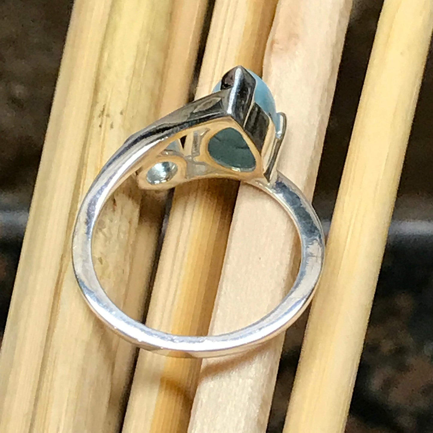 Natural Dominican Larimar 925 Solid Sterling Silver Engagement Ring Size 6, 7, 8, 9 - Natural Rocks by Kala