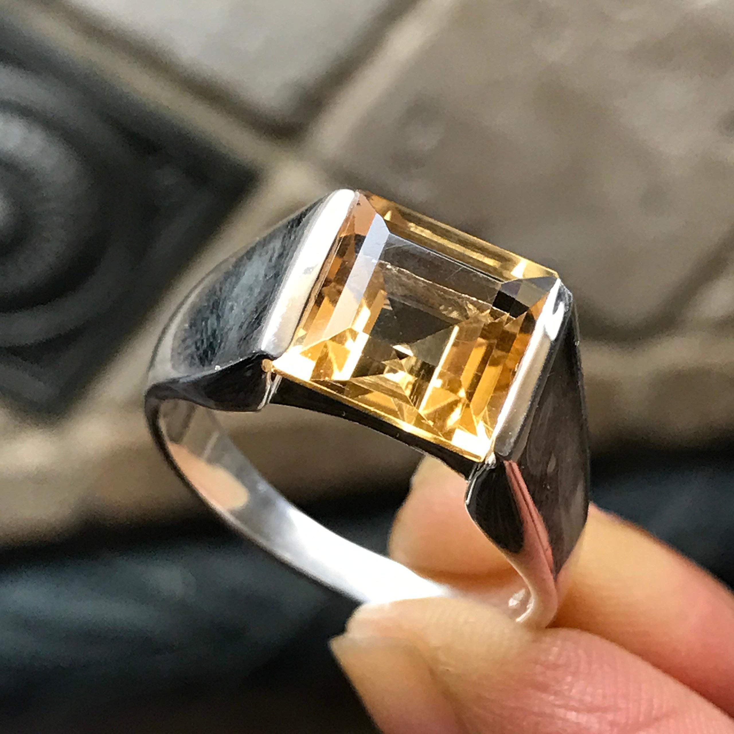 Citrine Men's Ring Natural 2ct Golden Citrine 925 Sterling